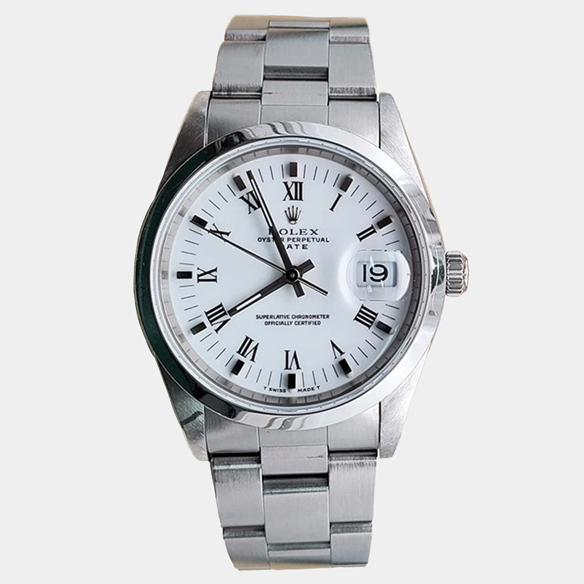 Pre Owned Rolex Oyster Perpetual Date 15200 Automatic White Stainless Steel Men's Wristwatch 34 mm