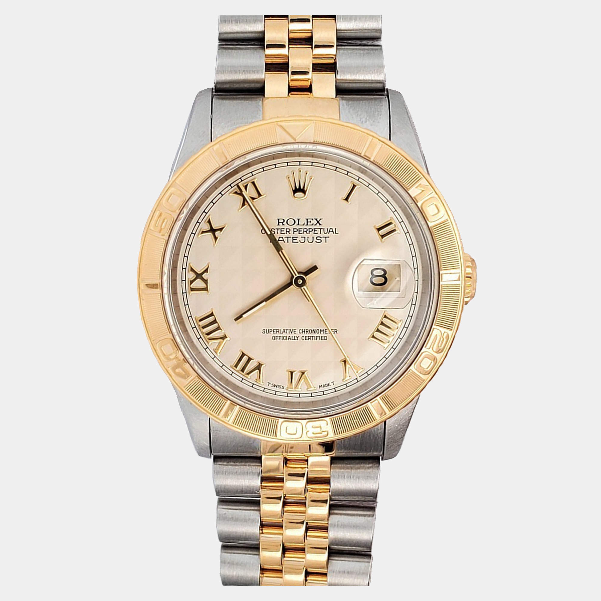 Pre Owned Rolex Datejust 16263 Automatic Cream 18k Yellow Gold Stainless Steel Men's Wristwatch 36 mm