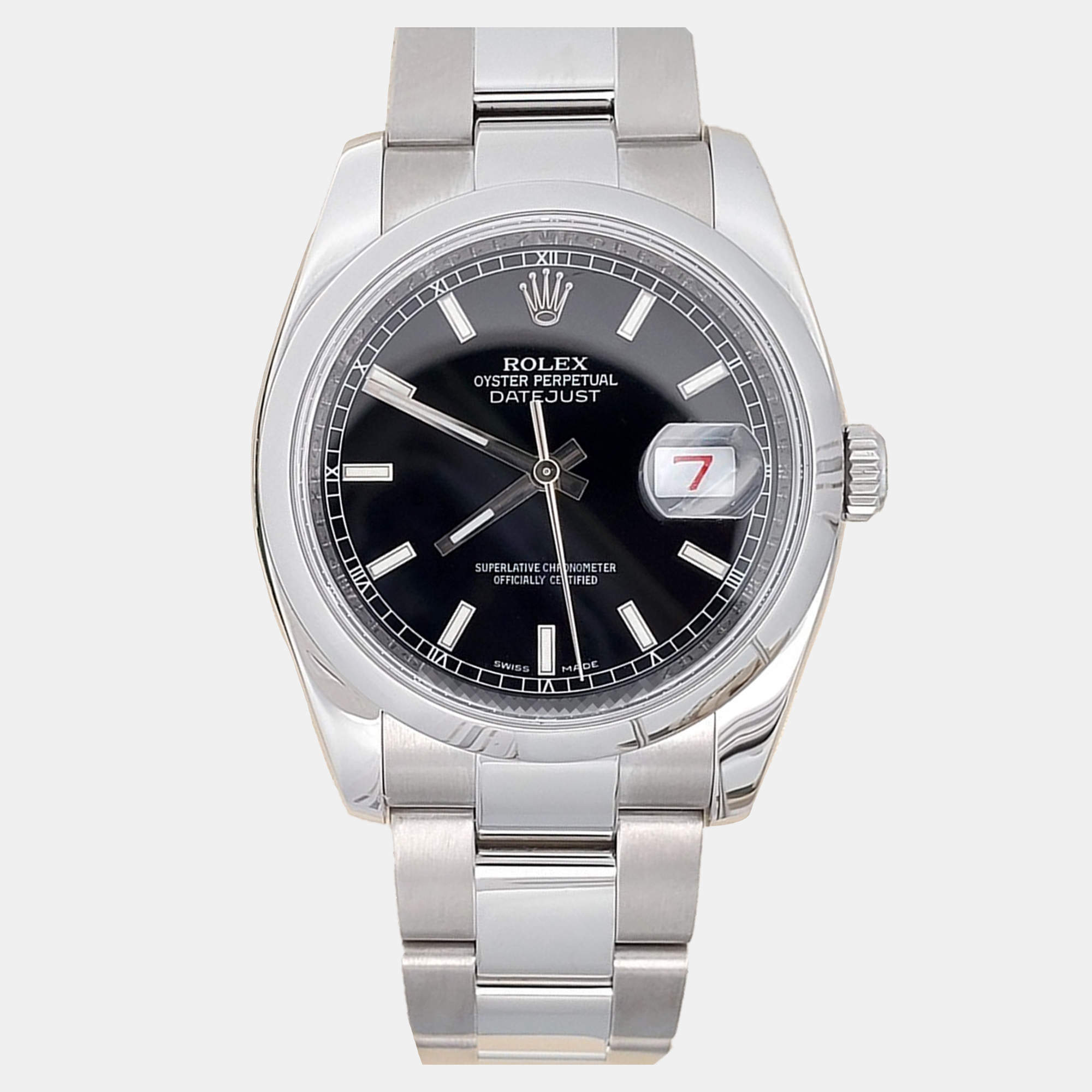 Pre Owned Rolex Datejust 116200 Automatic Black Stainless Steel Men's Wristwatch 36 mm