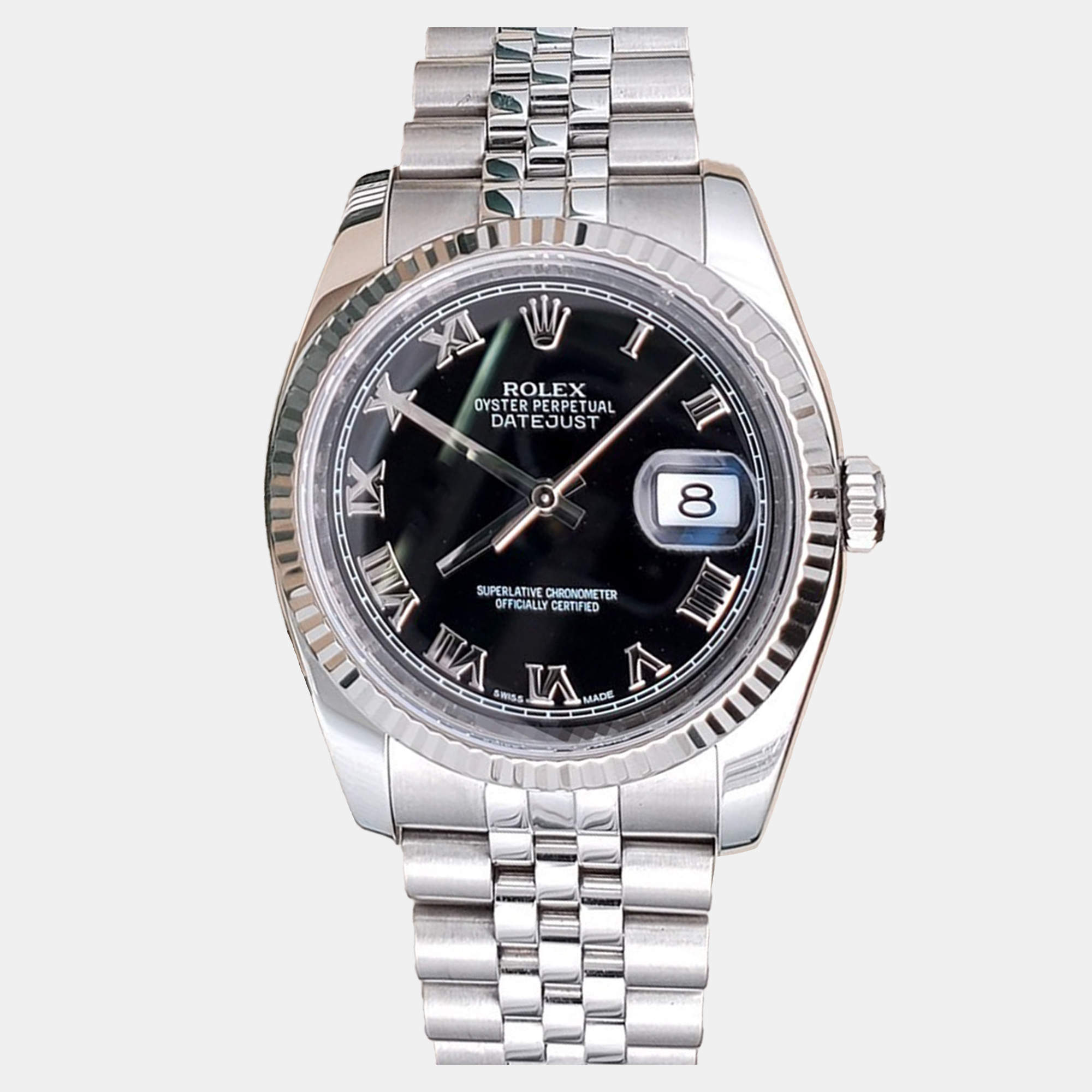 Pre Owned Rolex Datejust 116234 Automatic Black 18k White Gold Stainless Steel Men's Wristwatch 36 mm