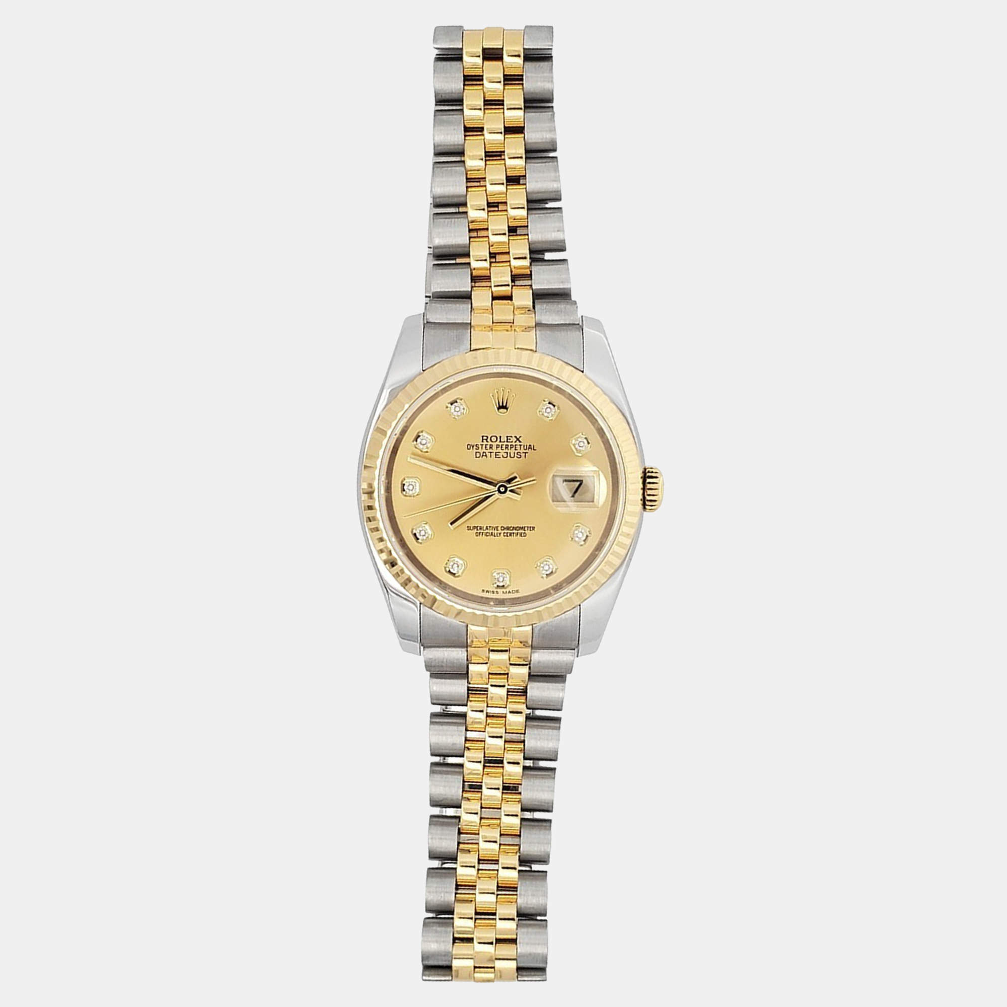 Pre Owned Rolex Datejust 116233 Automatic Champagne Diamond 18k Yellow Gold Stainless Steel Men's Wristwatch 36 mm