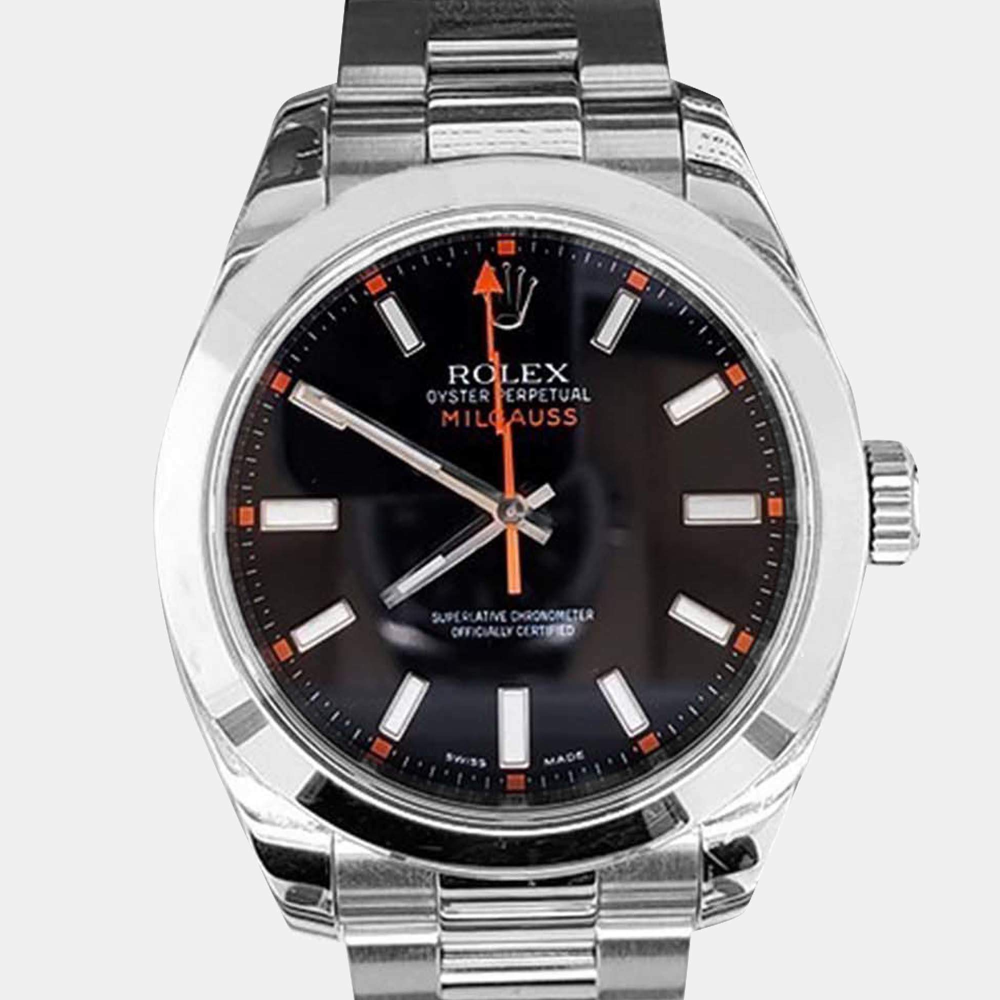 Pre Owned Rolex Milgauss 116400 Automatic Black Stainless Steel Men's Wristwatch 40 mm