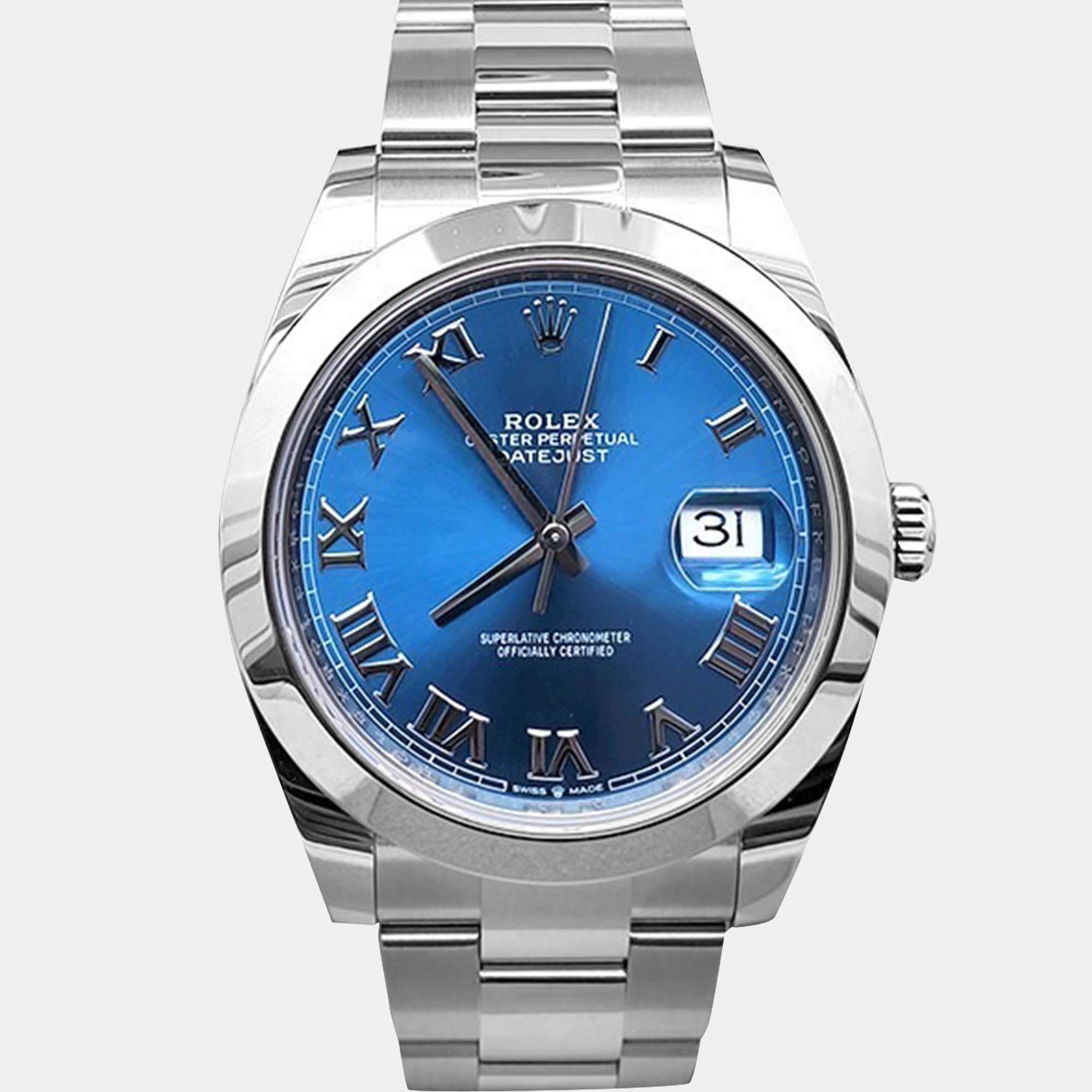 Pre Owned Rolex Datejust 126300 Automatic Blue Stainless Steel Men's Wristwatch 41 mm