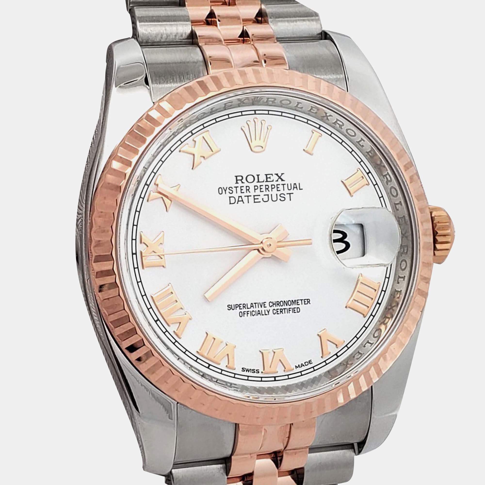 Pre Owned Rolex Datejust 116231 Automatic White 18K Rose Gold Stainless Steel Men’s Wristwatch 36 mm