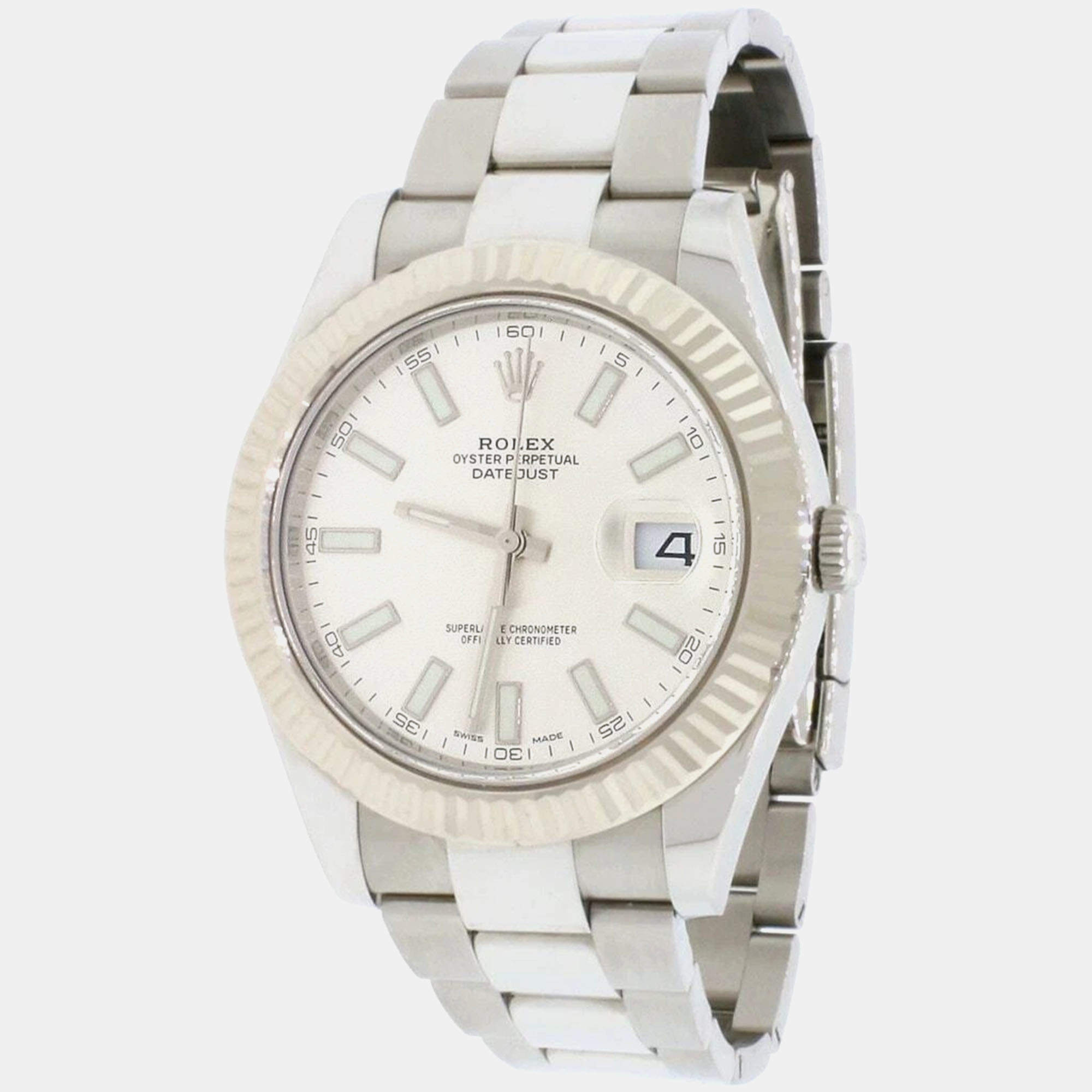Pre Owned Rolex Datejust II 116334 Automatic White 18K White Gold Stainless Steel Men’s Wristwatch 41 mm
