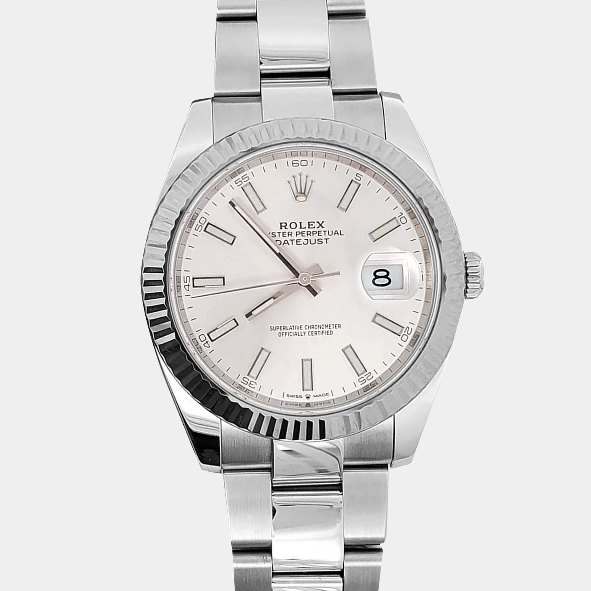 Pre Owned Rolex Datejust 126334 Automatic Silver 18K White Gold Stainless Steel Men’s Wristwatch 41 mm
