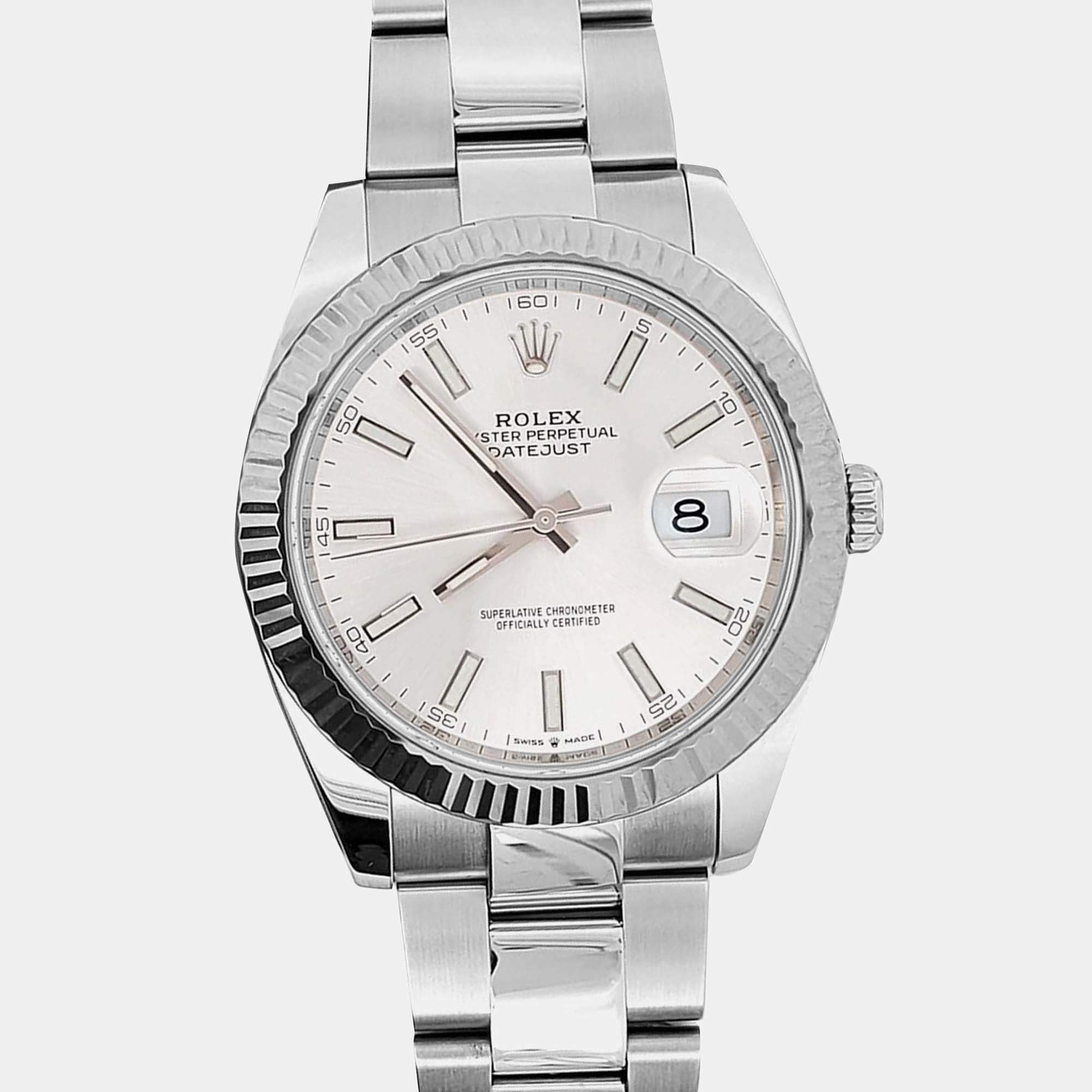 Pre Owned Rolex Datejust 126334 Automatic Silver 18K White Gold Stainless Steel Men’s Wristwatch 41 mm