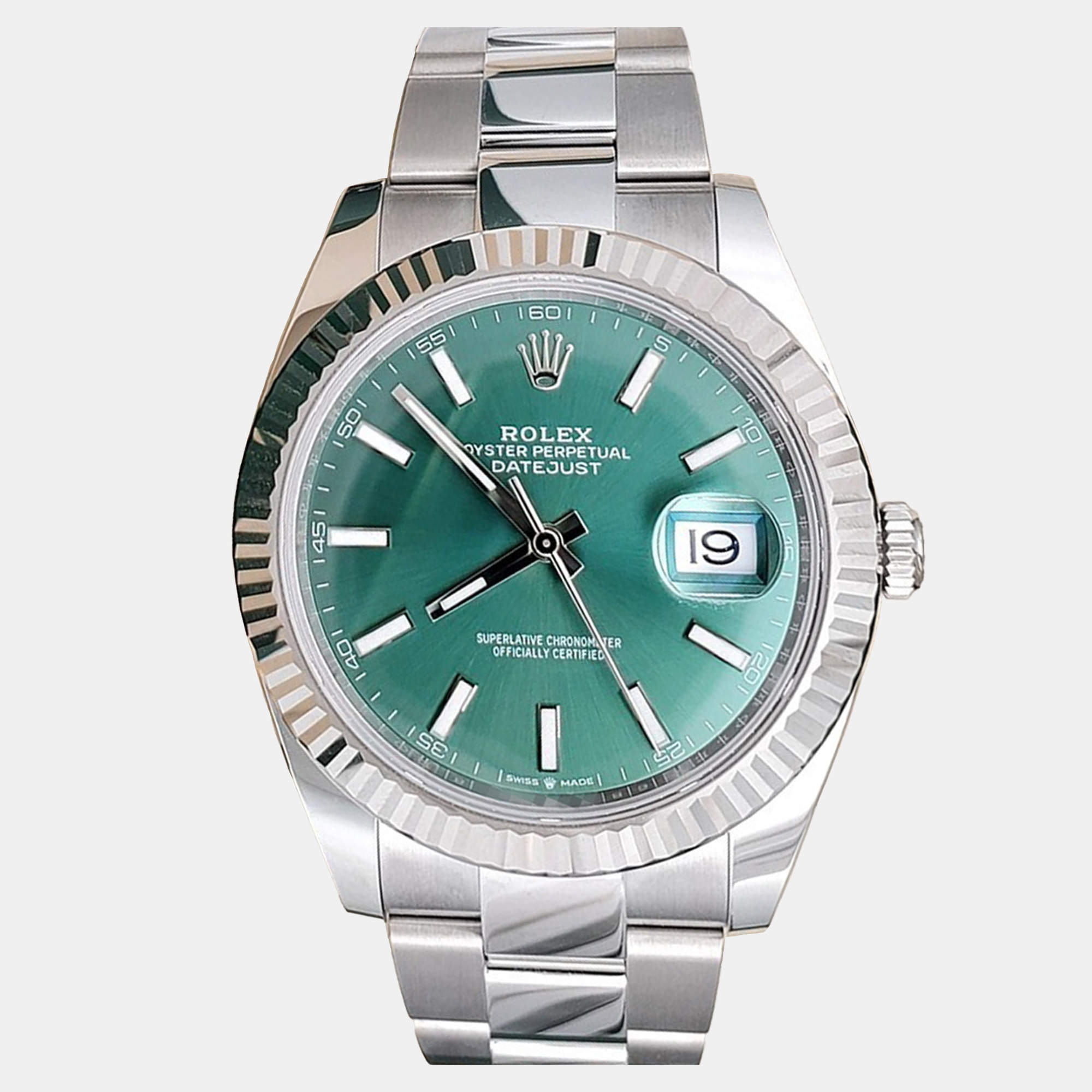 Pre Owned Rolex Datejust 126334 Automatic Mint Green 18K White Gold Men’s Wristwatch 41 mm