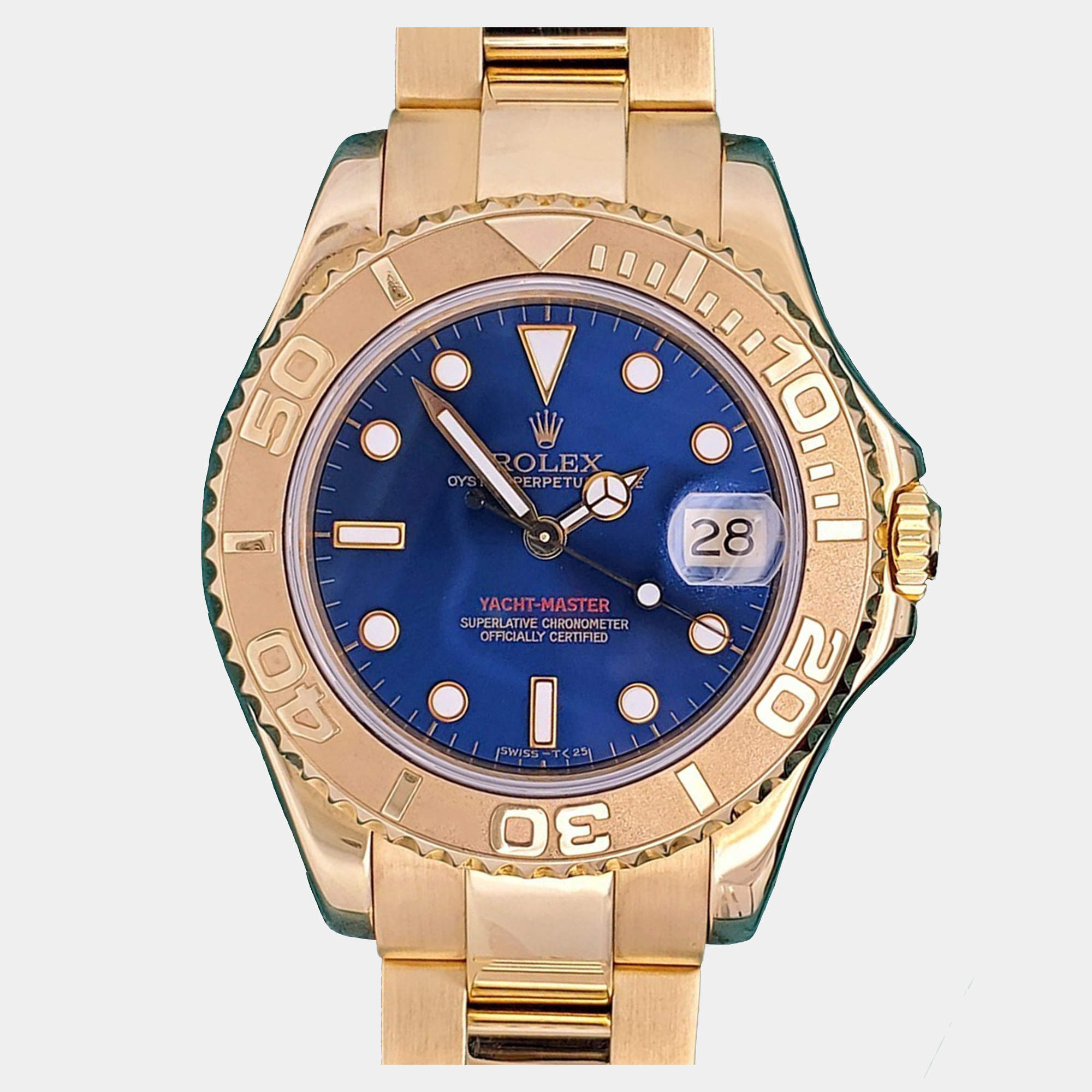 مملوكة مسبقًا Rolex Yacht Master 68628 Automatic Blue 18K Yellow Gold Men’s Wristwatch 35 mm