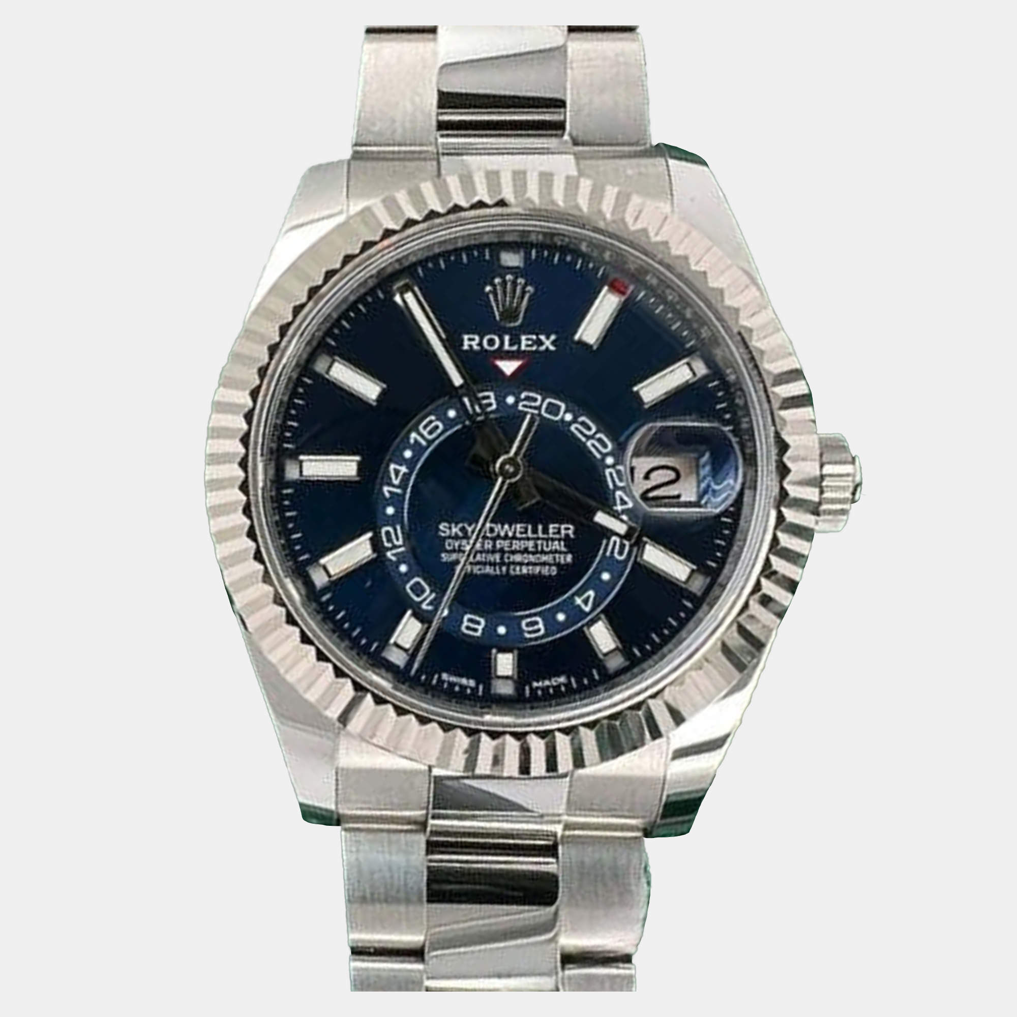 Pre Owned Rolex Sky Dweller 326934 Automatic Blue 18k White Gold Stainless Steel Men’s Wristwatch 42 mm