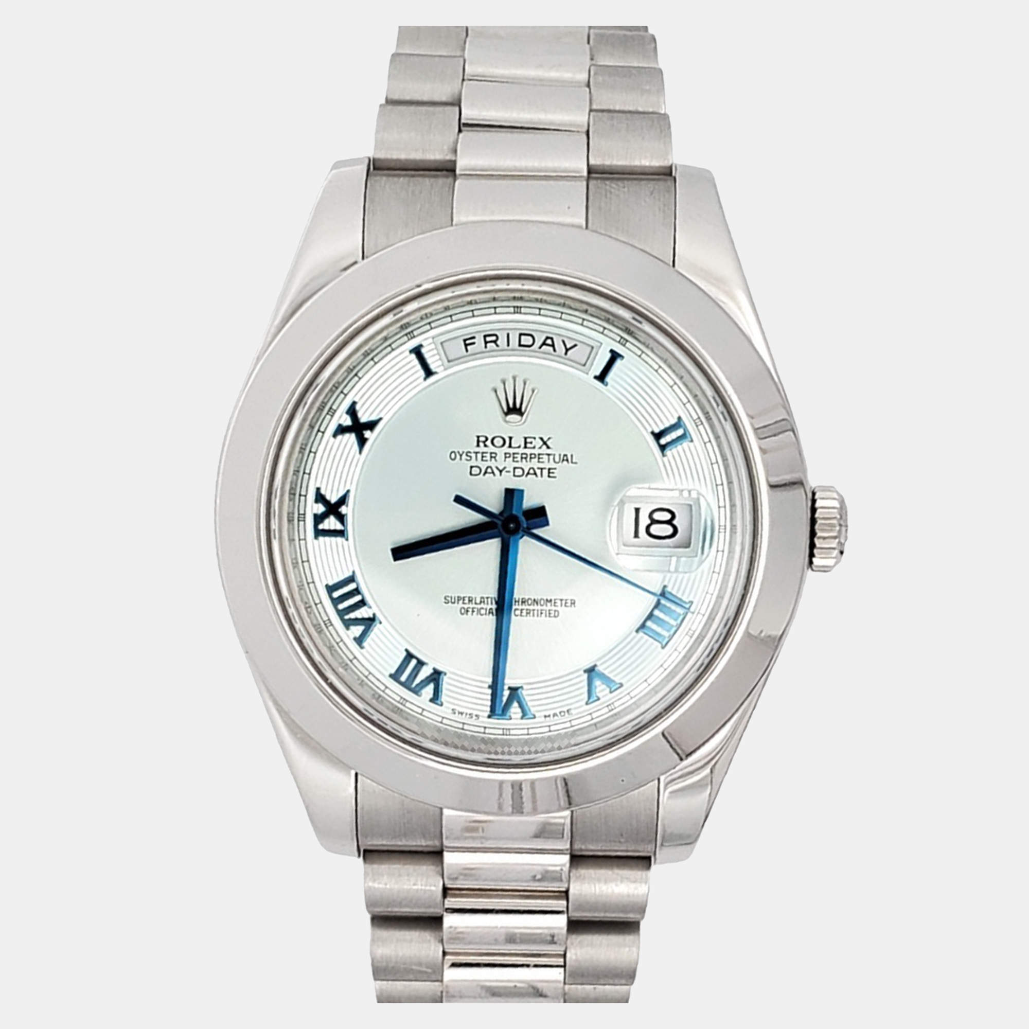 Pre Owned Rolex Day-Date II 218206 Automatic Ice Blue Platinum Men’s Wristwatch 40 mm
