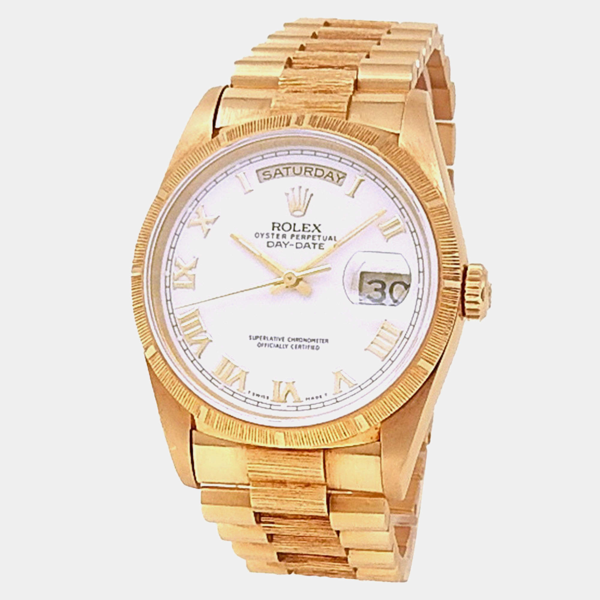 Pre Owned Rolex Day-Date 18248 Automatic White 18K Yellow Gold Men’s Wristwatch 36 mm