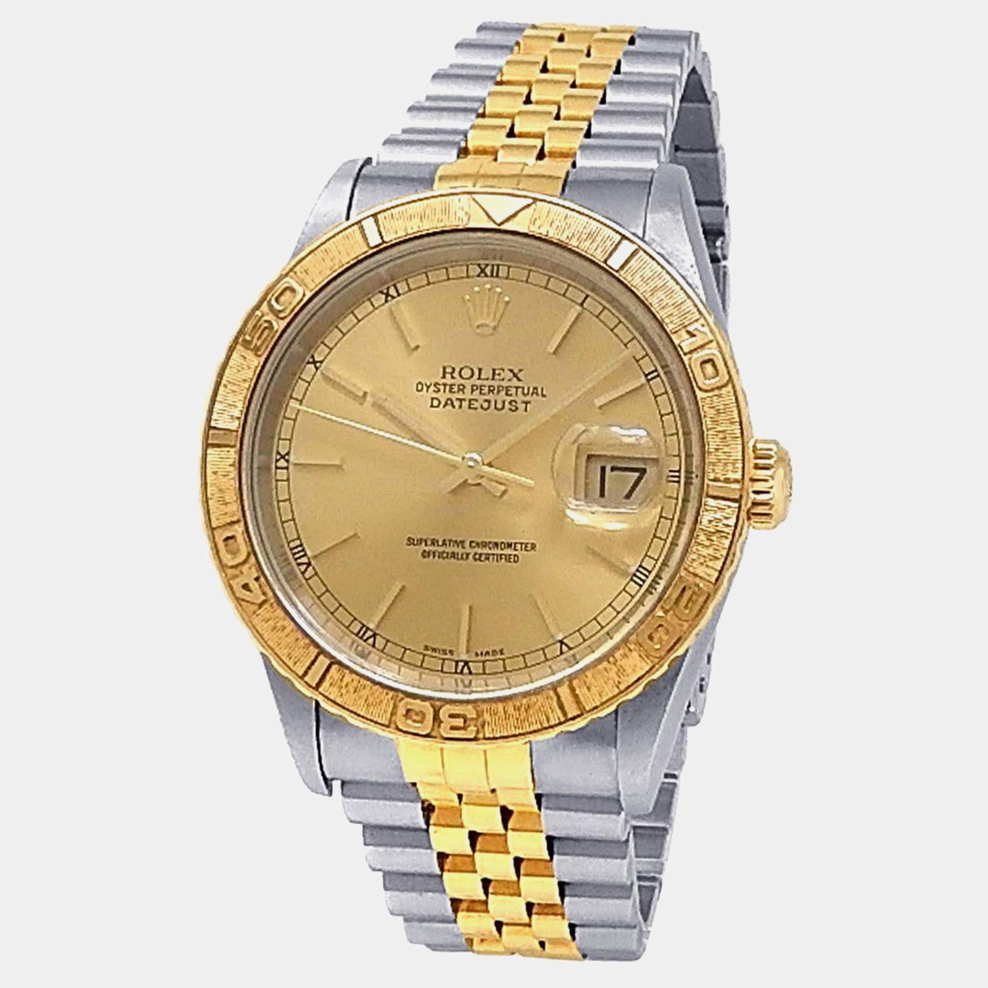 Pre Owned Rolex Datejust 16263 Automatic Champagne 18K Yellow Gold Stainless Steel Men’s Wristwatch 36 mm