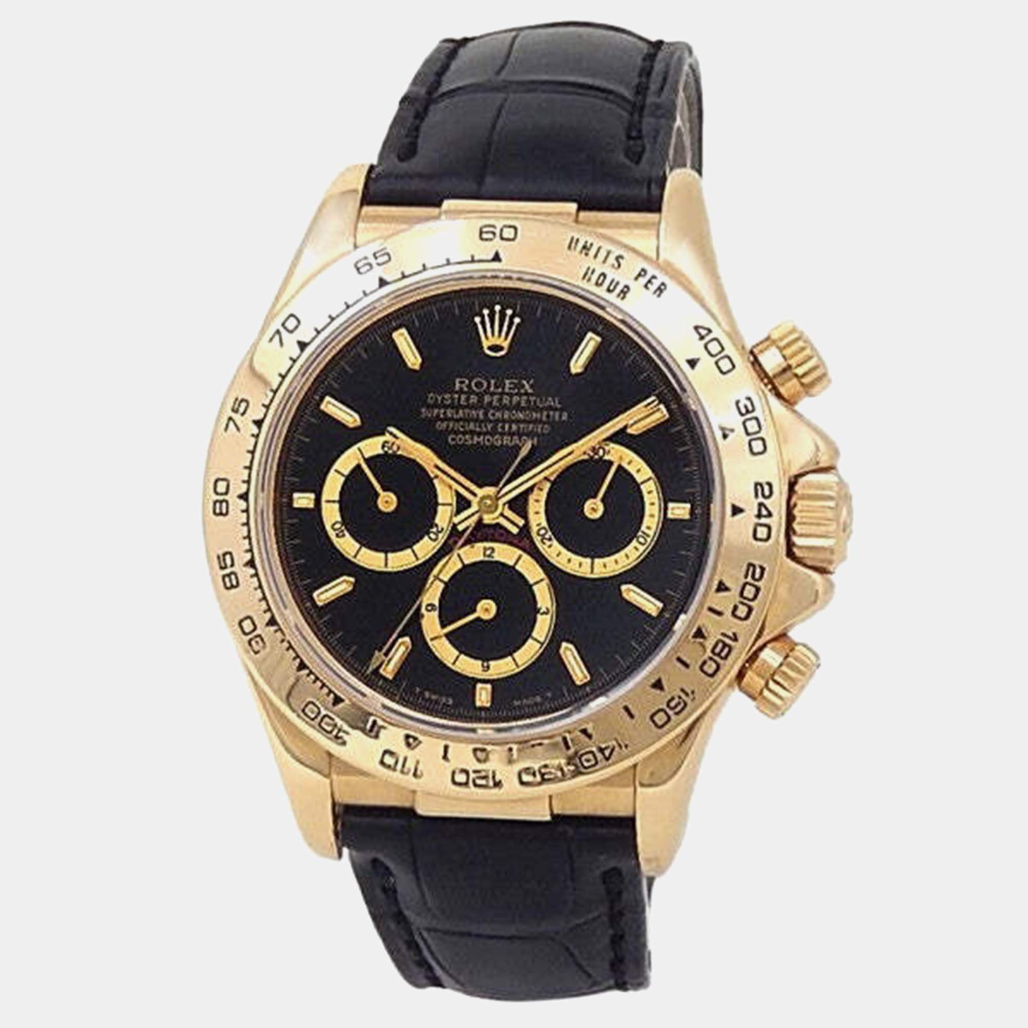 Pre Owned Rolex Cosmograph Daytona 16518 Automatic Black 18K Yellow Gold Men’s Wristwatch 40 mm