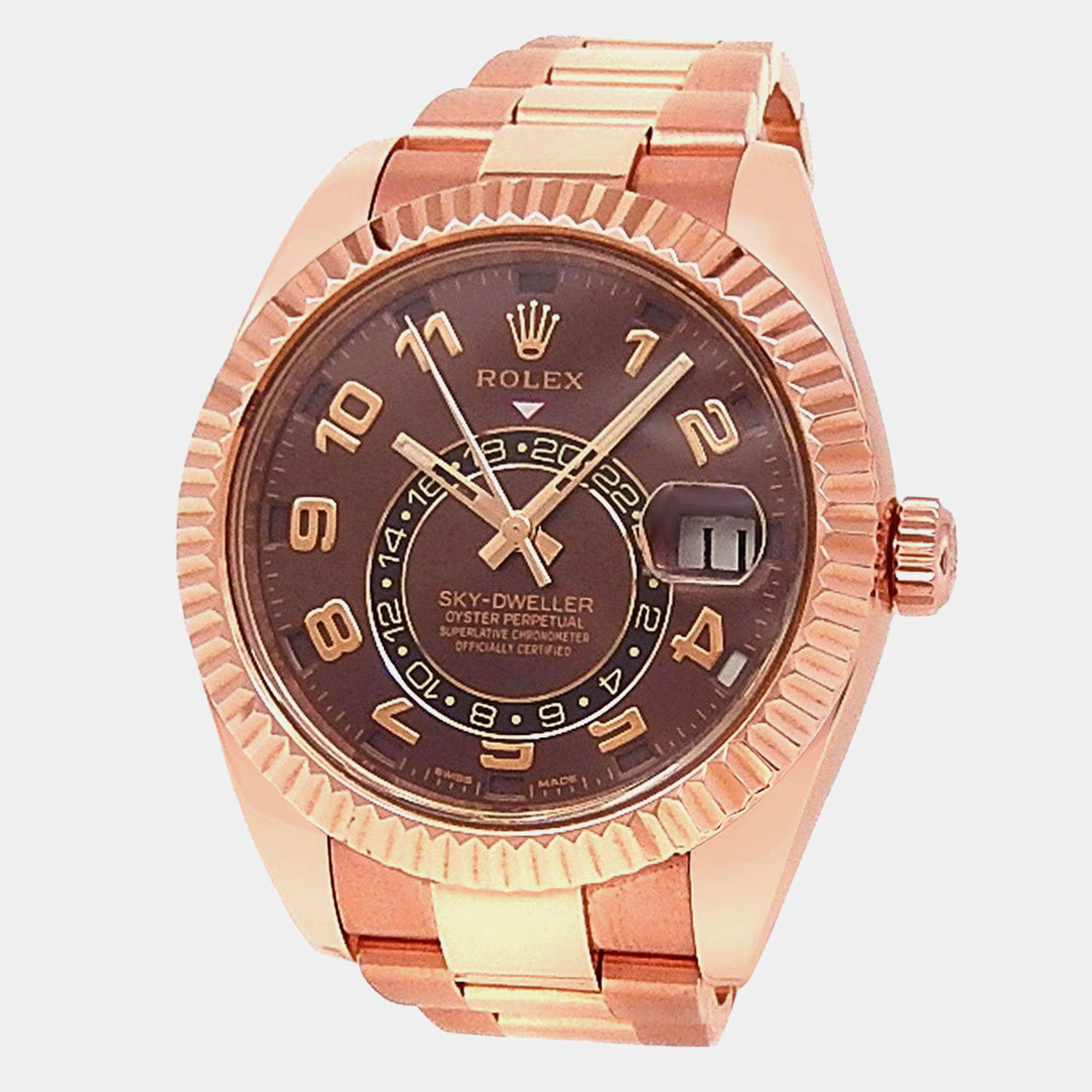 Pre Owned Rolex Sky-Dweller 326935 Automatic Chocolate 18K Rose Gold Men’s Wristwatch 42 mm