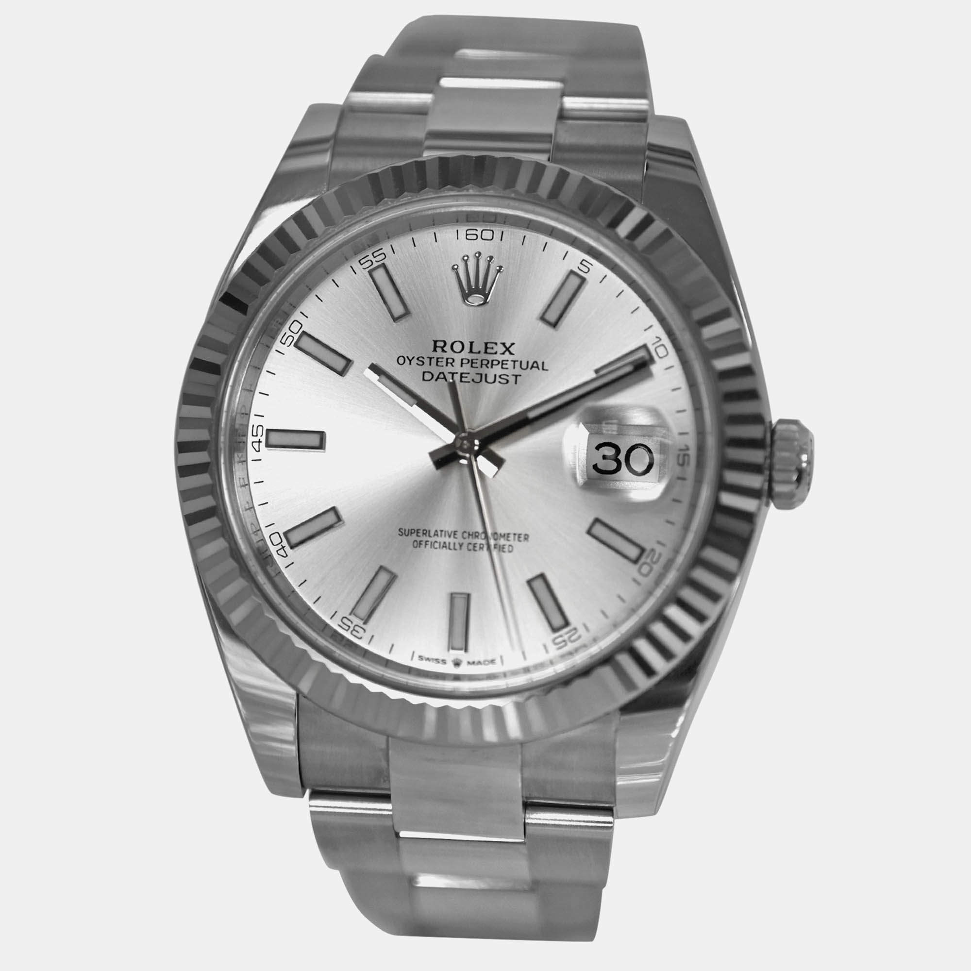 Pre Owned Rolex Datejust 126334 Automatic Silver Stainless Steel 18K White Gold Men’s Wristwatch 41 mm