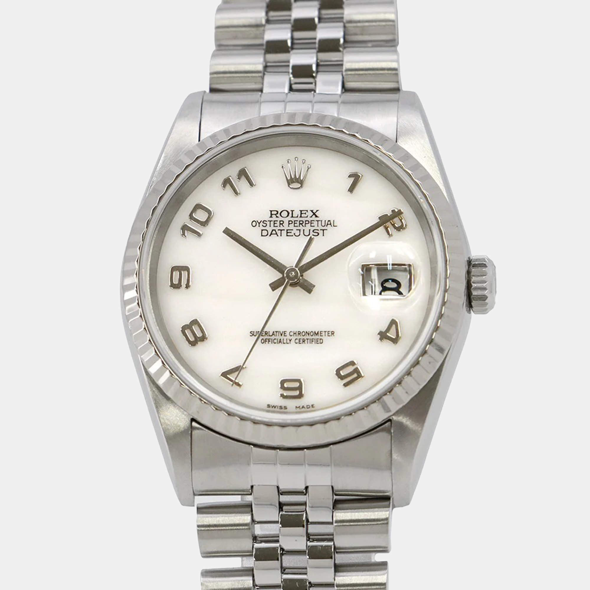 Pre Owned Rolex Datejust 16234 Automatic MOP 18K White Gold Stainless Steel Men's Wristwatch 36 mm