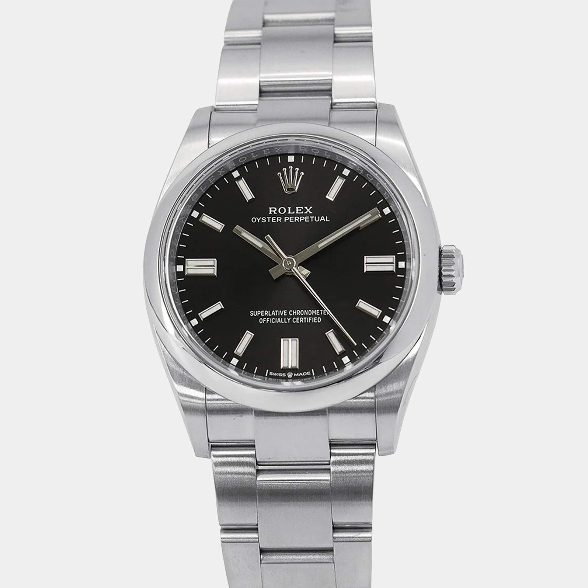 Pre Owned Rolex Oyster Perpetual 126000 Automatic Black Stainless Steel Men's Wristwatch 36 mm