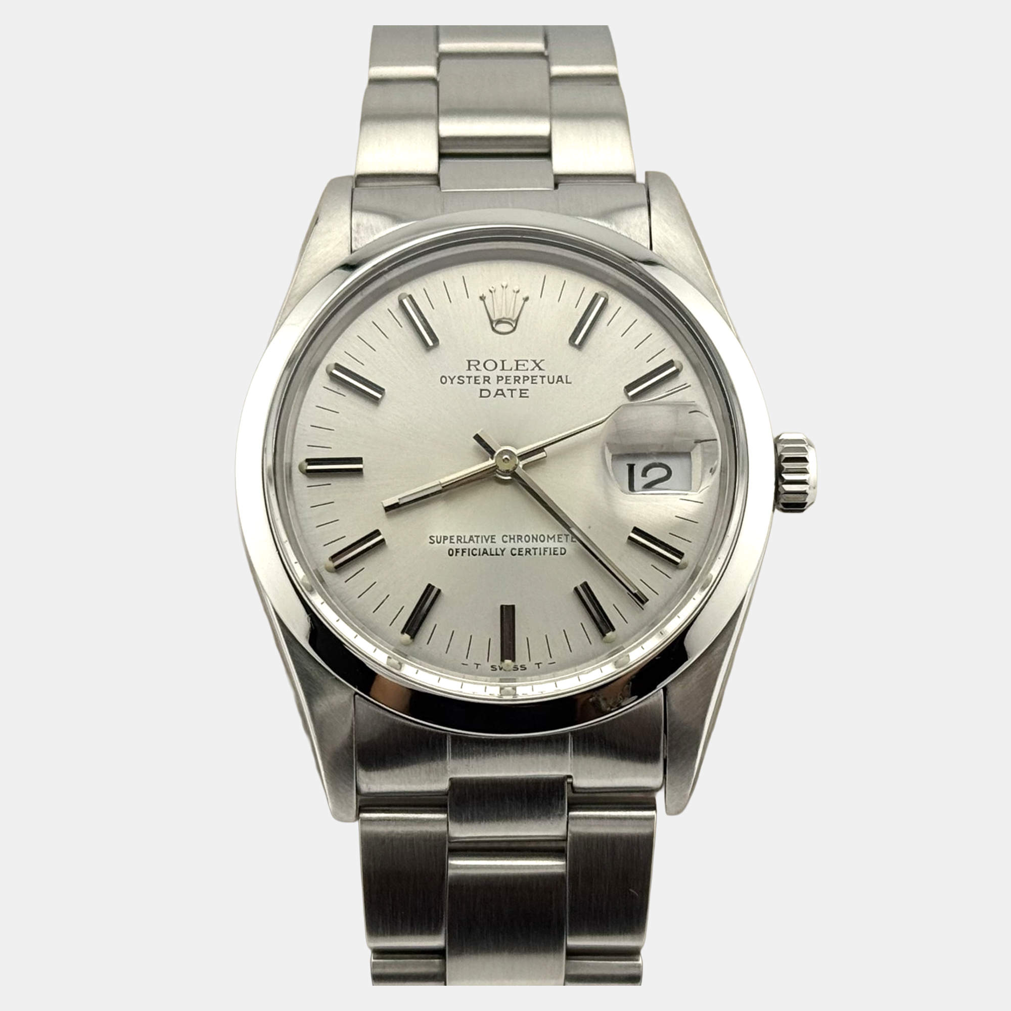 Pre Owned Rolex Date 15000 Automatic Silver Stainless Steel Men's Wristwatch 34 mm