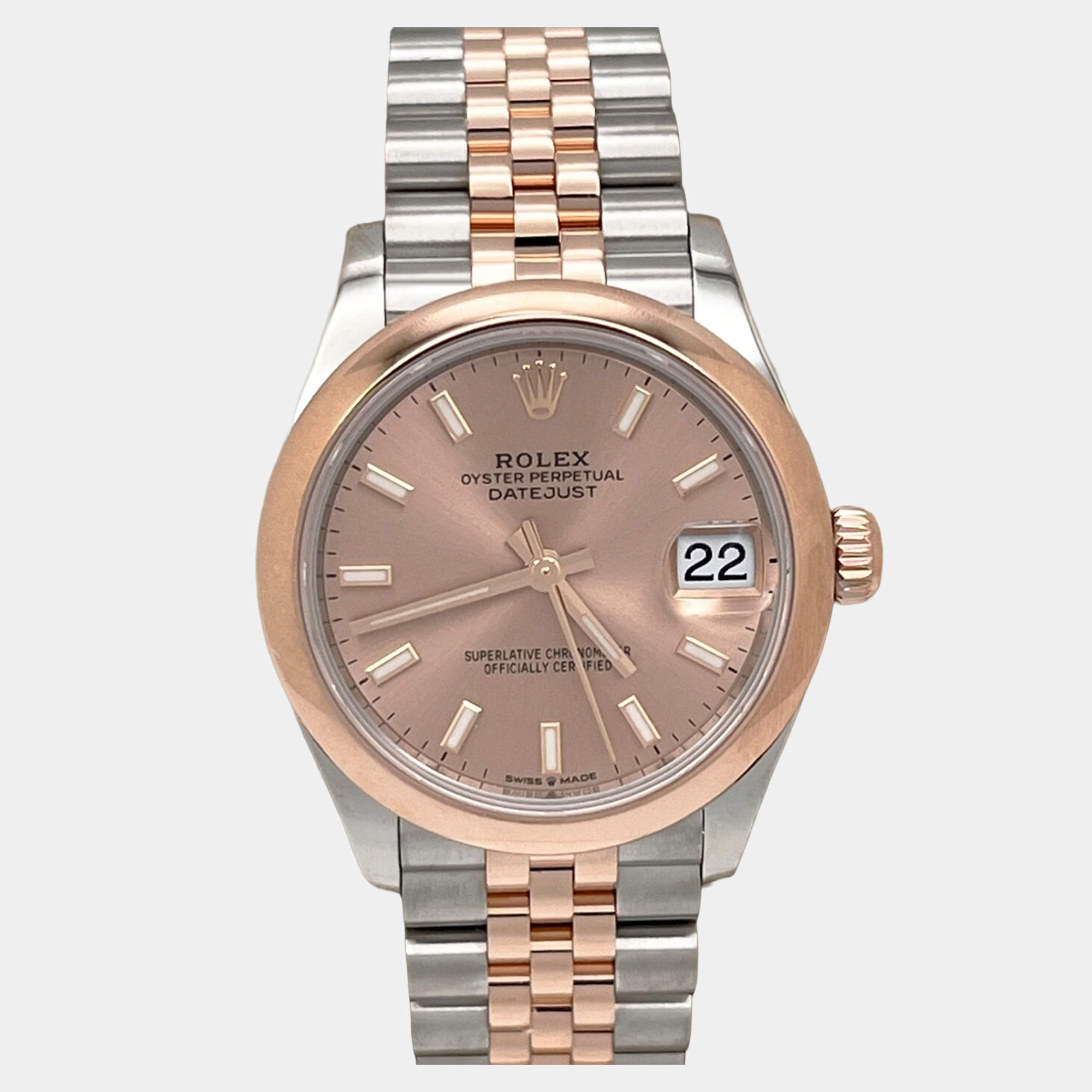 Pre Owned Rolex Datejust 278241 Automatic Pink 18k Rose Gold Stainless Steel Men's Wristwatch 31 mm