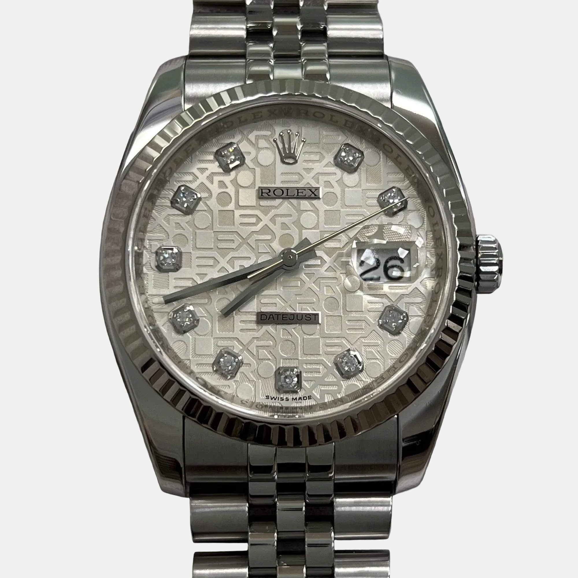 Pre Owned Rolex Datejust 116234 Automatic Diamond Stainless Steel 18k White Gold Men's Wristwatch 36 mm