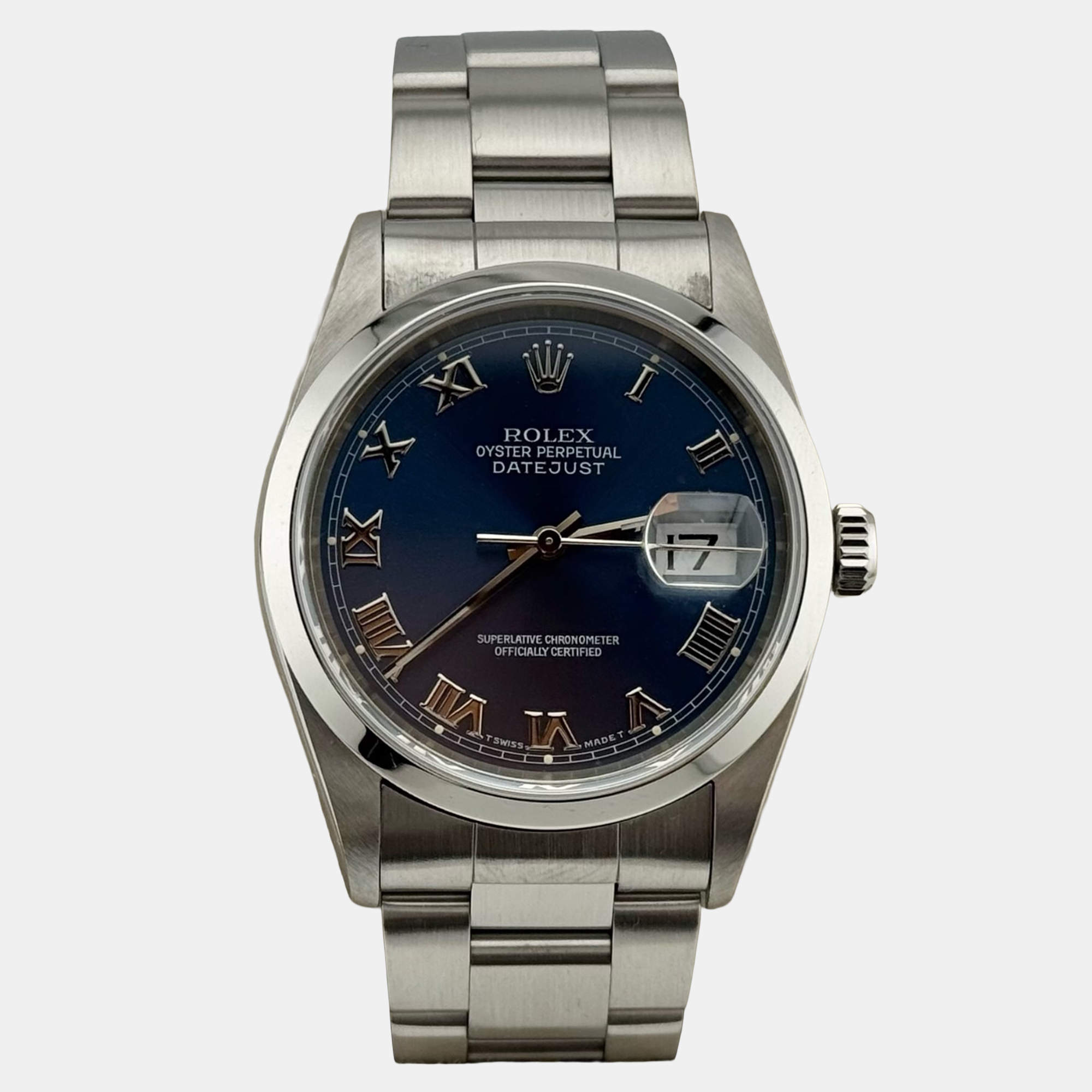 Pre Owned Rolex Datejust 16200 Automatic Blue Stainless Steel Men's Wristwatch 36 mm