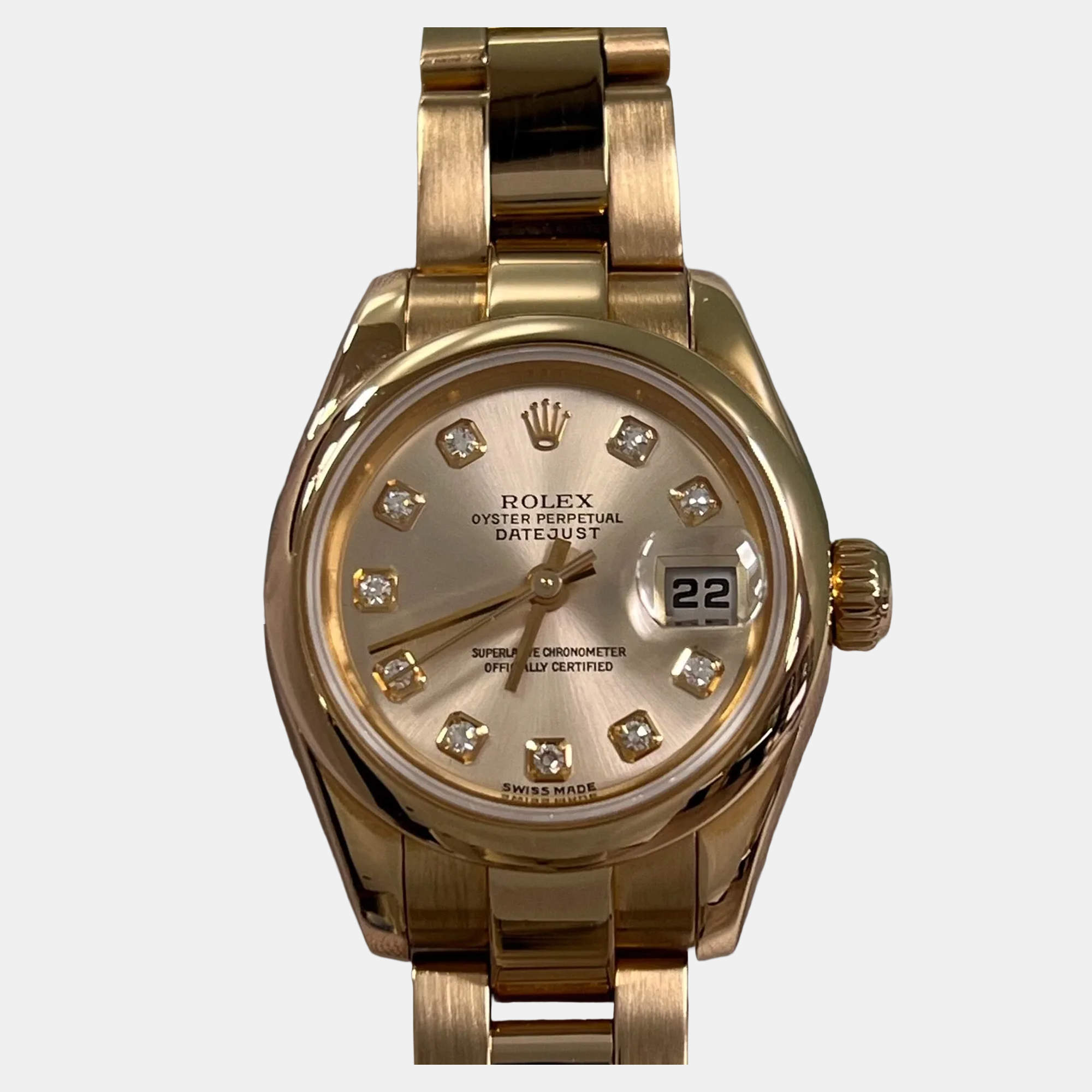 Pre Owned Rolex President Datejust 179165 Automatic Pink Diamond 18k Rose Gold Men's Wristwatch 26 mm