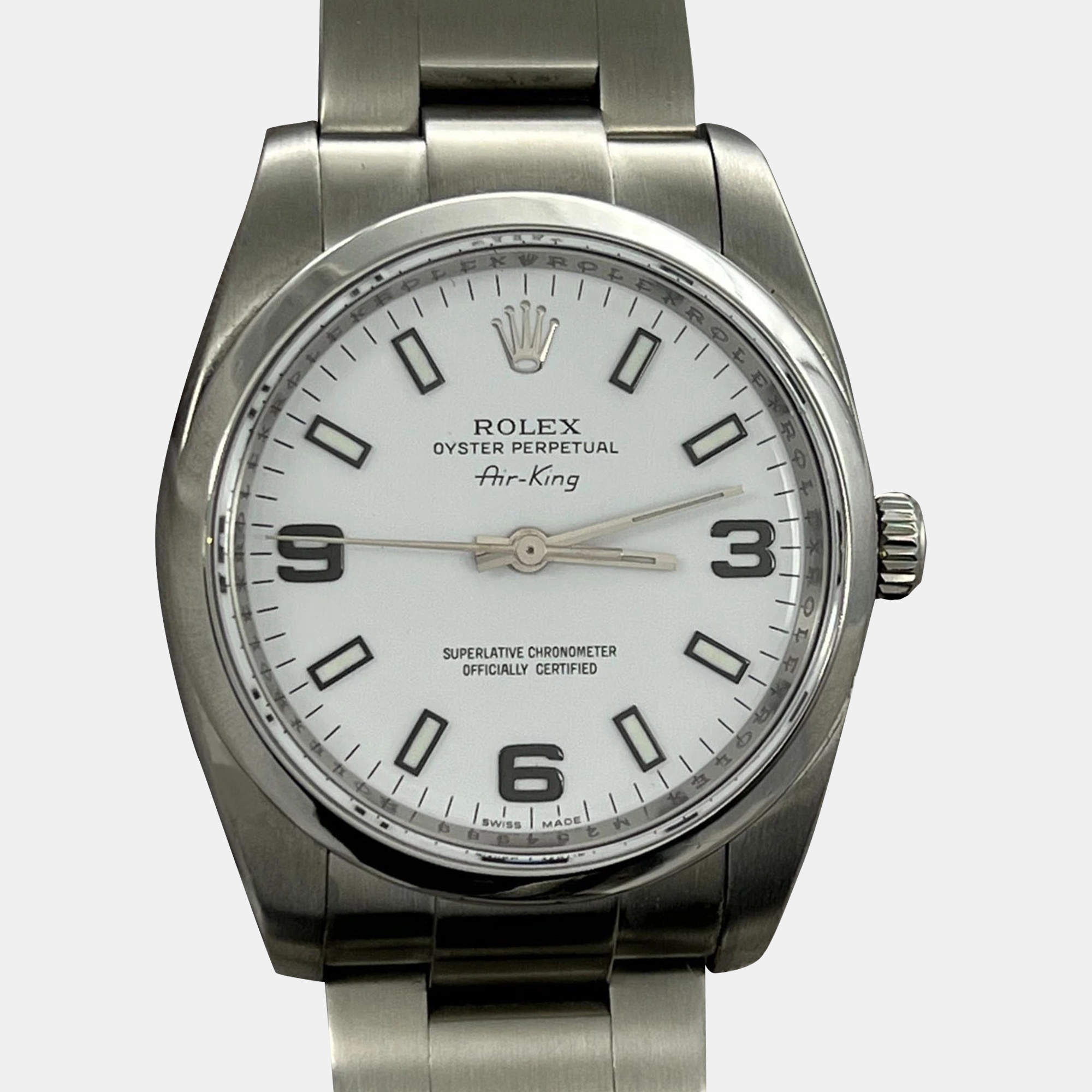 Pre Owned Rolex Air-King 114200 Automatic White Stainless Steel Men's Wristwatch 34 mm