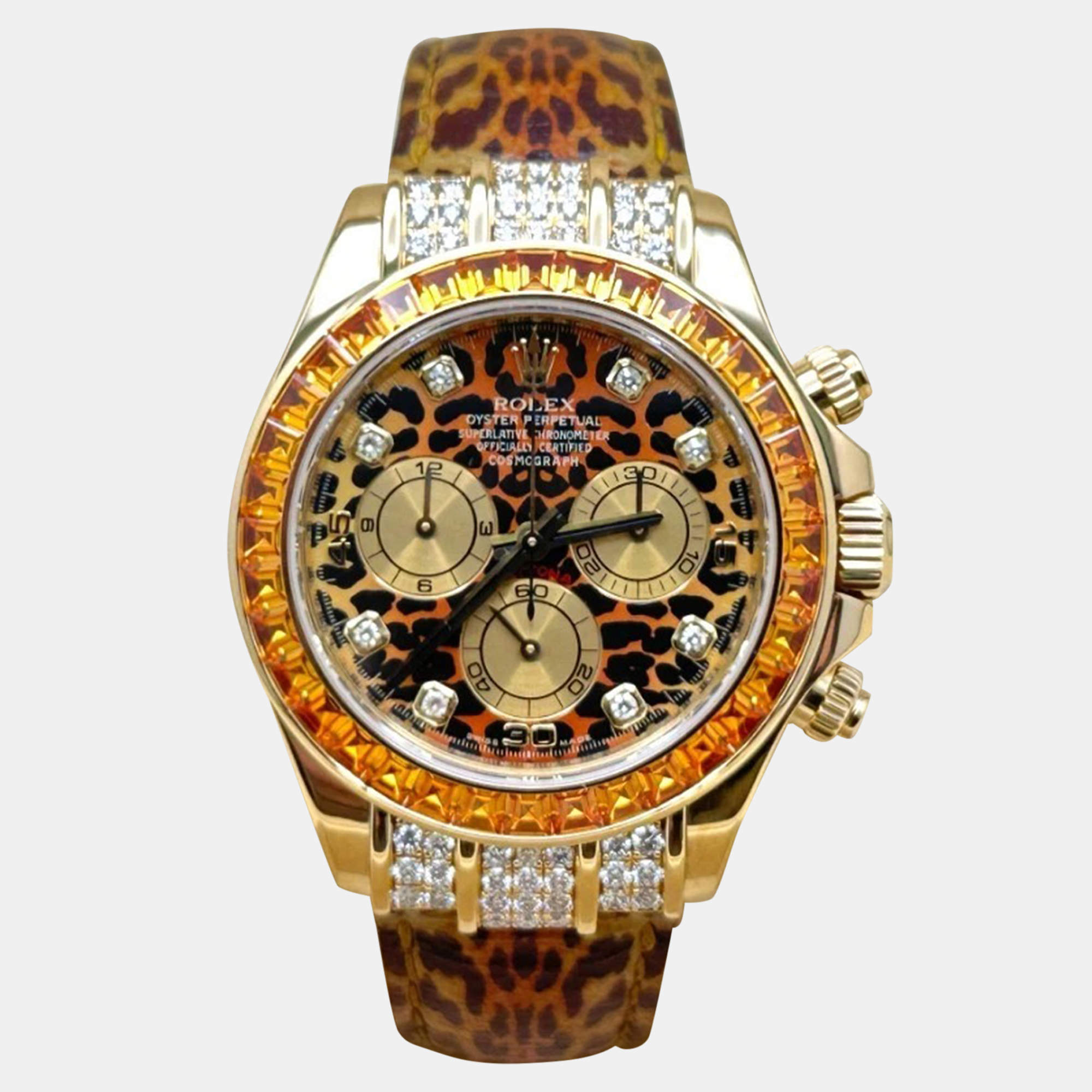 Pre Owned Rolex Cosmograph Daytona 116598SACO Automatic Diamond 18K Yellow Gold Men's Wristwatch 40 mm