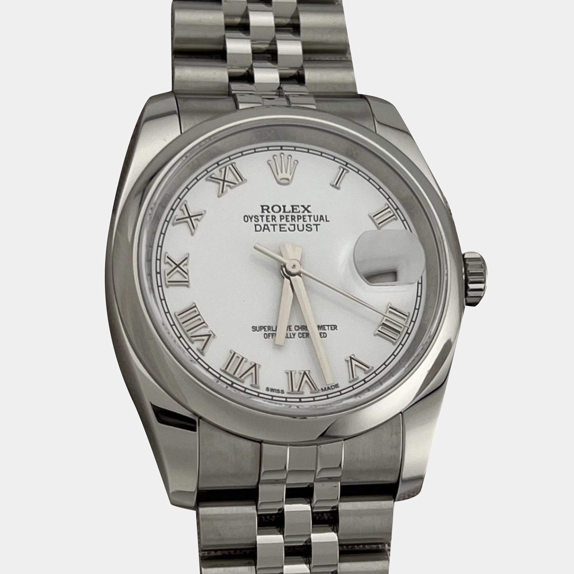 Pre Owned Rolex Datejust 116200 Automatic White Stainless Steel Men's Wristwatch 36 mm