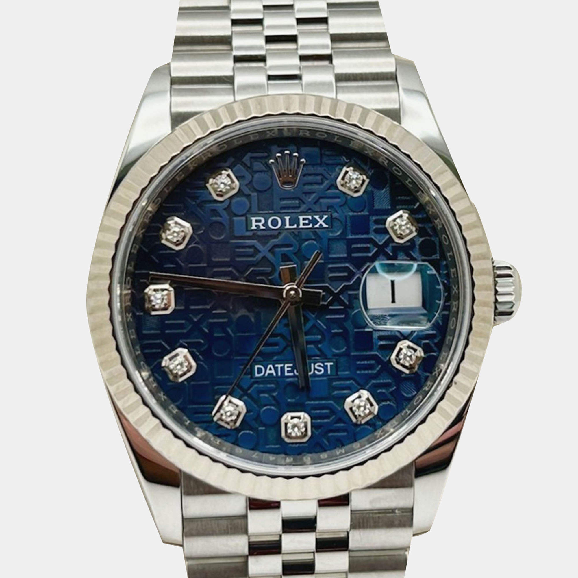 Pre Owned Rolex Datejust 126234 Automatic Blue Diamond 18K White Gold Stainless Steel Men's Wristwatch 36 mm
