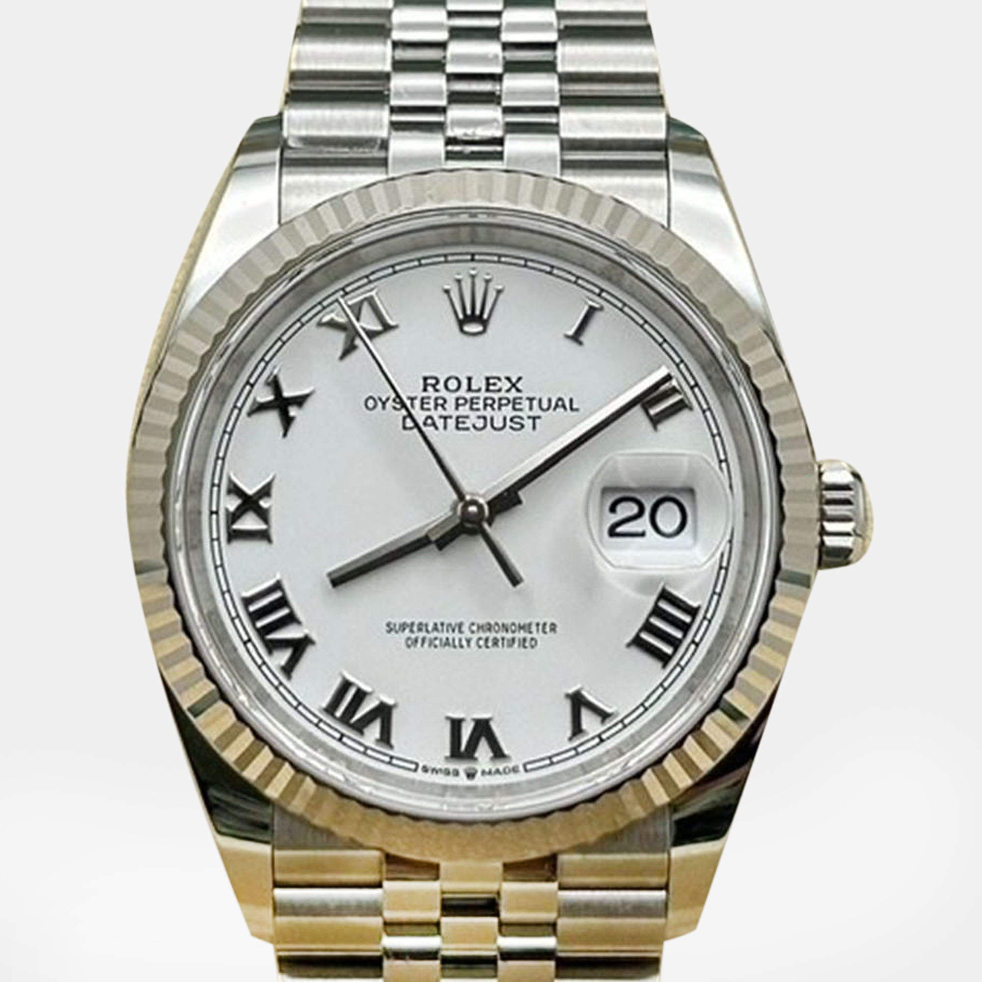 Pre Owned Rolex Datejust 126234 Automatic White Stainless Steel 18K White Gold Men's Wristwatch 36 mm