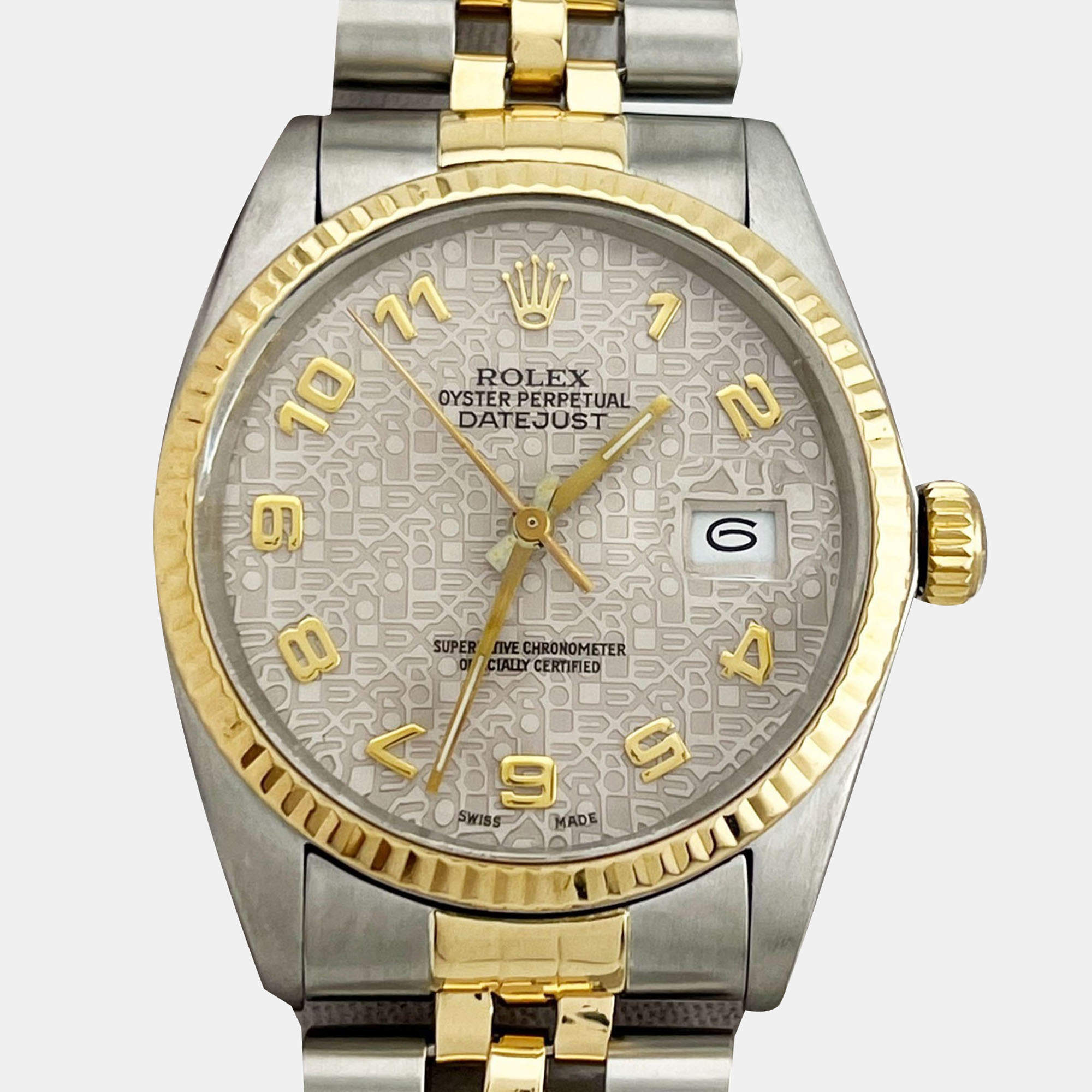 Pre Owned Rolex Datejust 16013 Automatic Jubilee Arabic 18K Yellow Gold Stainless Steel Men's Wristwatch 36 mm