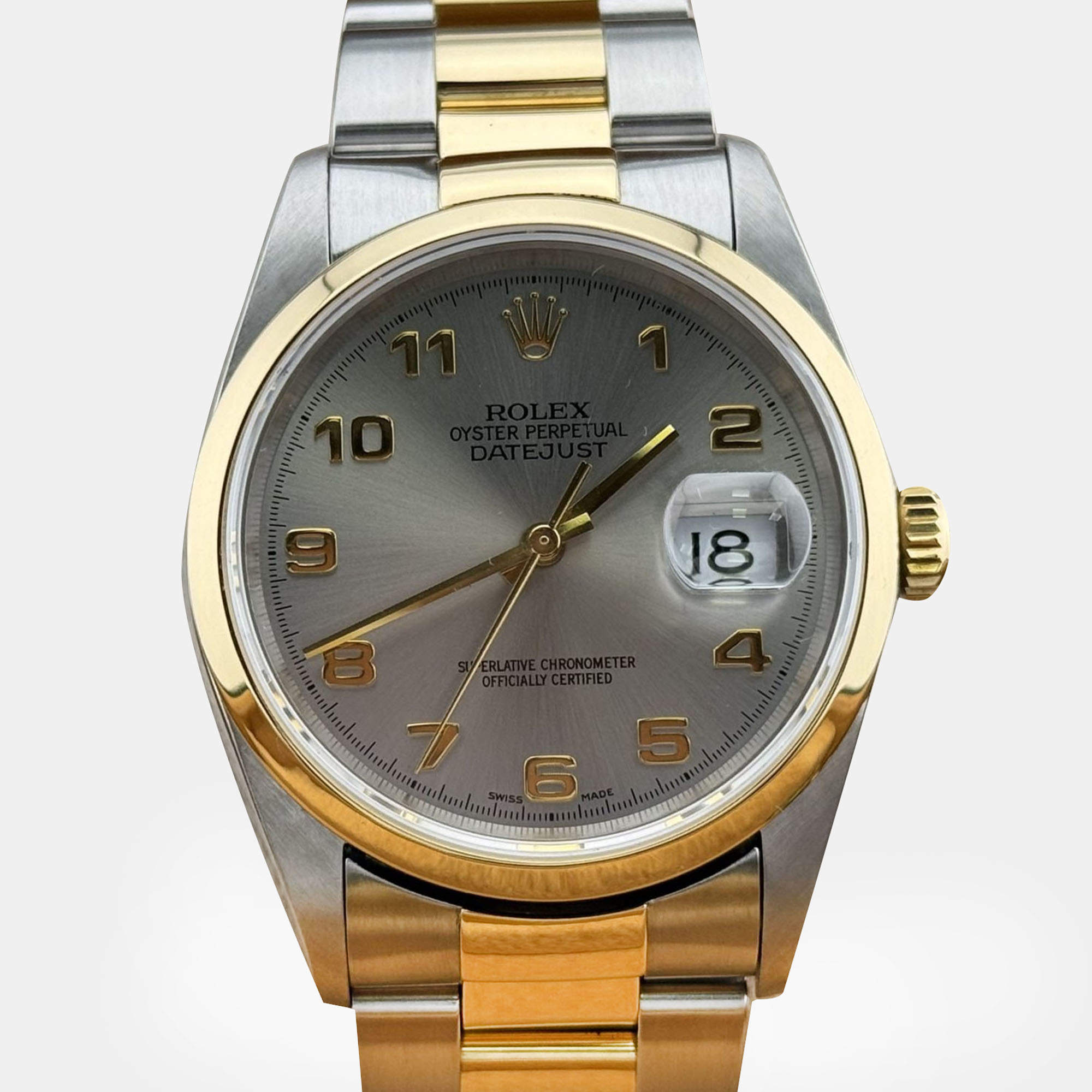 Pre Owned Rolex Datejust 16203 Automatic Slate Stainless Steel 18K Yellow Gold Men's Wristwatch 36 mm