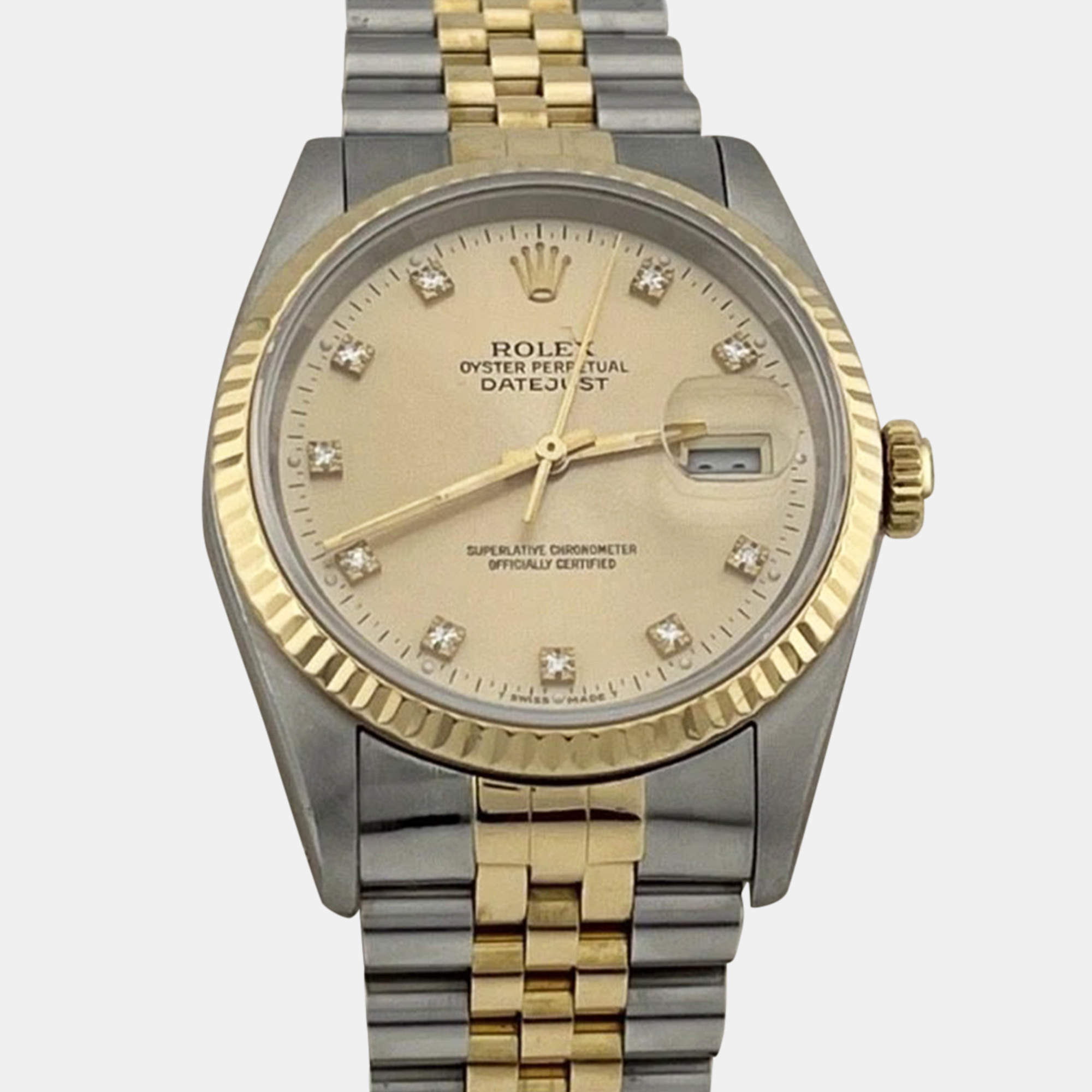 Pre Owned Rolex Datejust 16233 Automatic Champagne Diamond 18K Yellow Gold Stainless Steel Men's Wristwatch 36 mm
