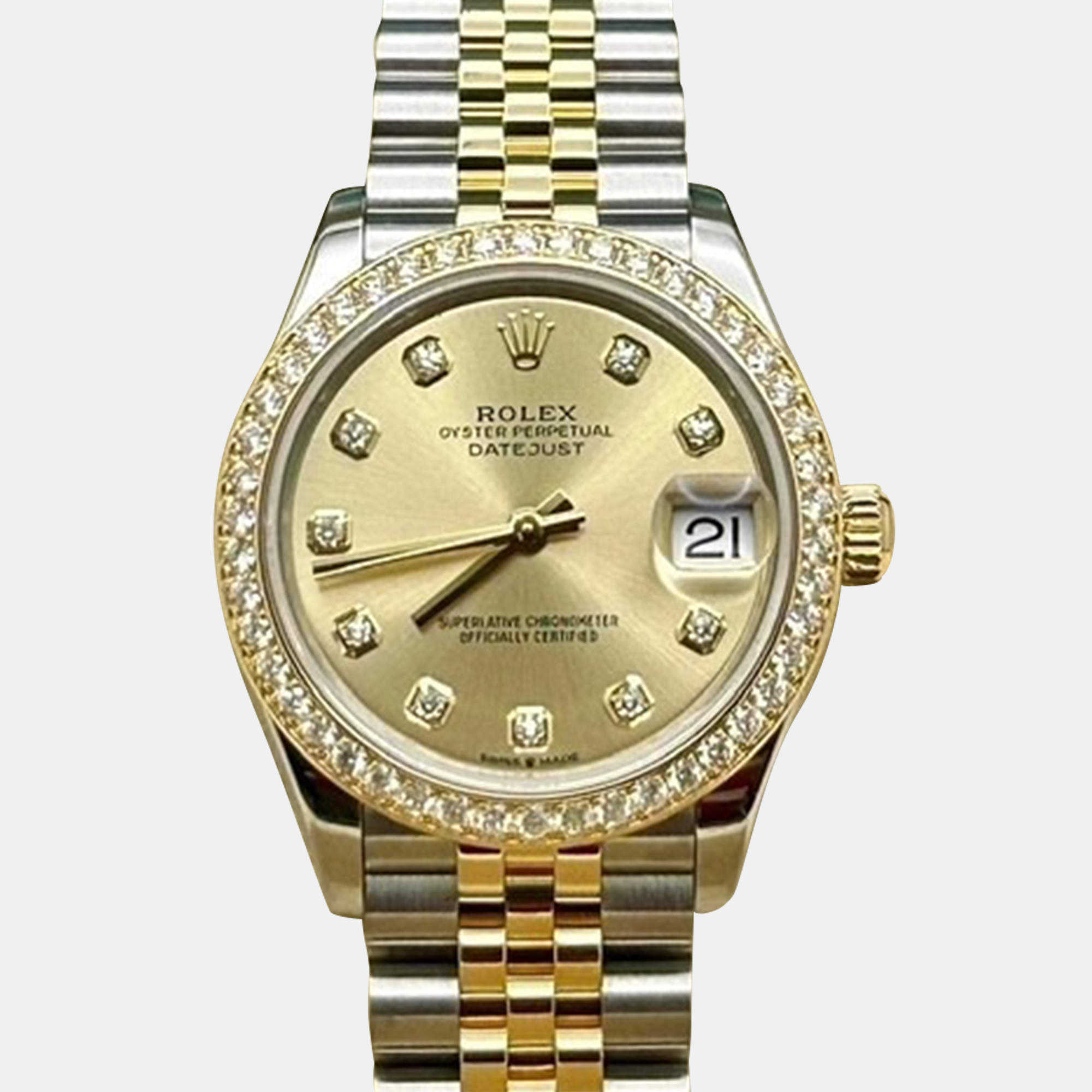 Pre Owned Rolex Datejust 278383RBR Automatic Diamond 18K Rose Gold Stainless Steel Men's Wristwatch 31 mm
