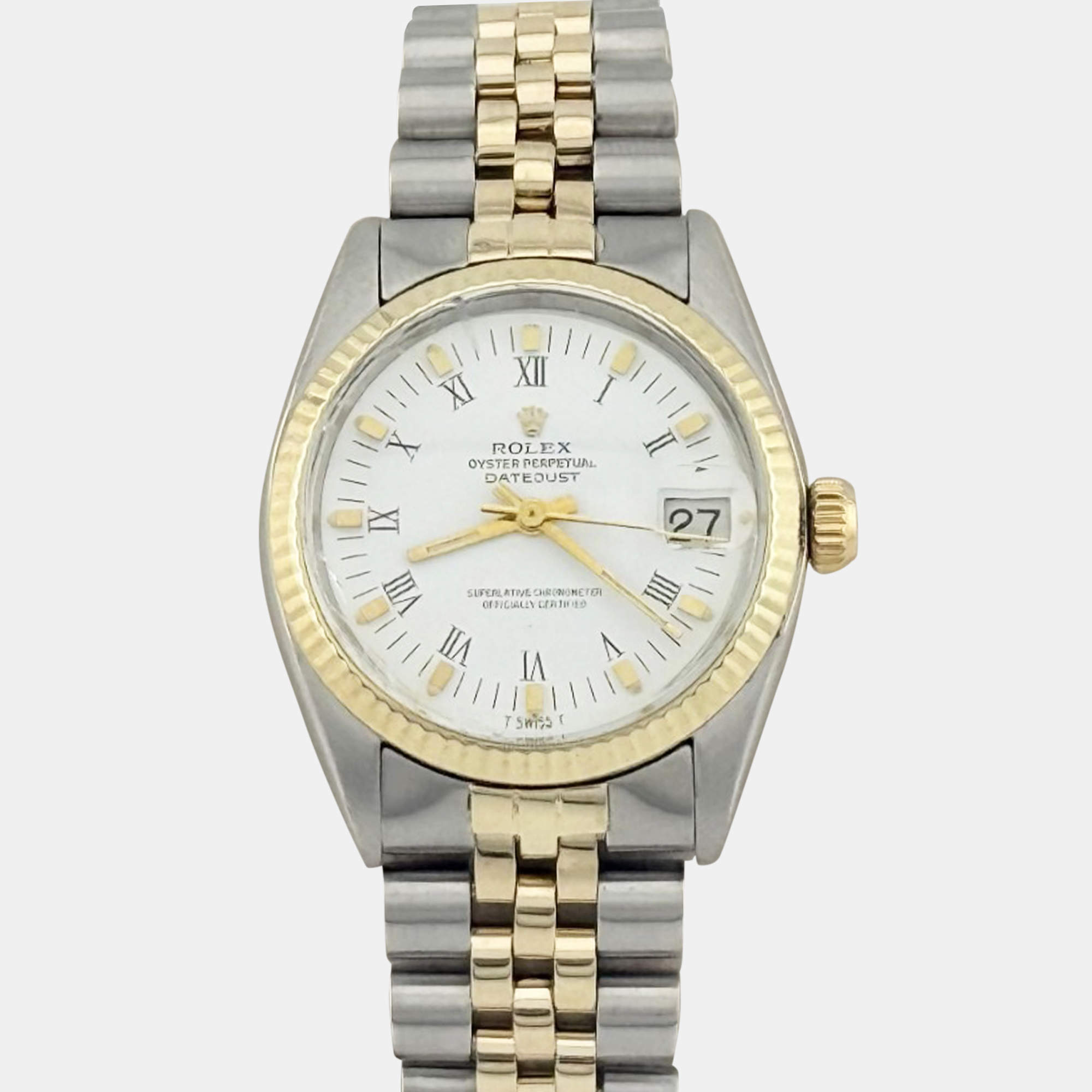 Pre Owned Rolex Datejust 6824 Automatic White 14K Yellow Gold Stainless Steel Men's Wristwatch 31 mm