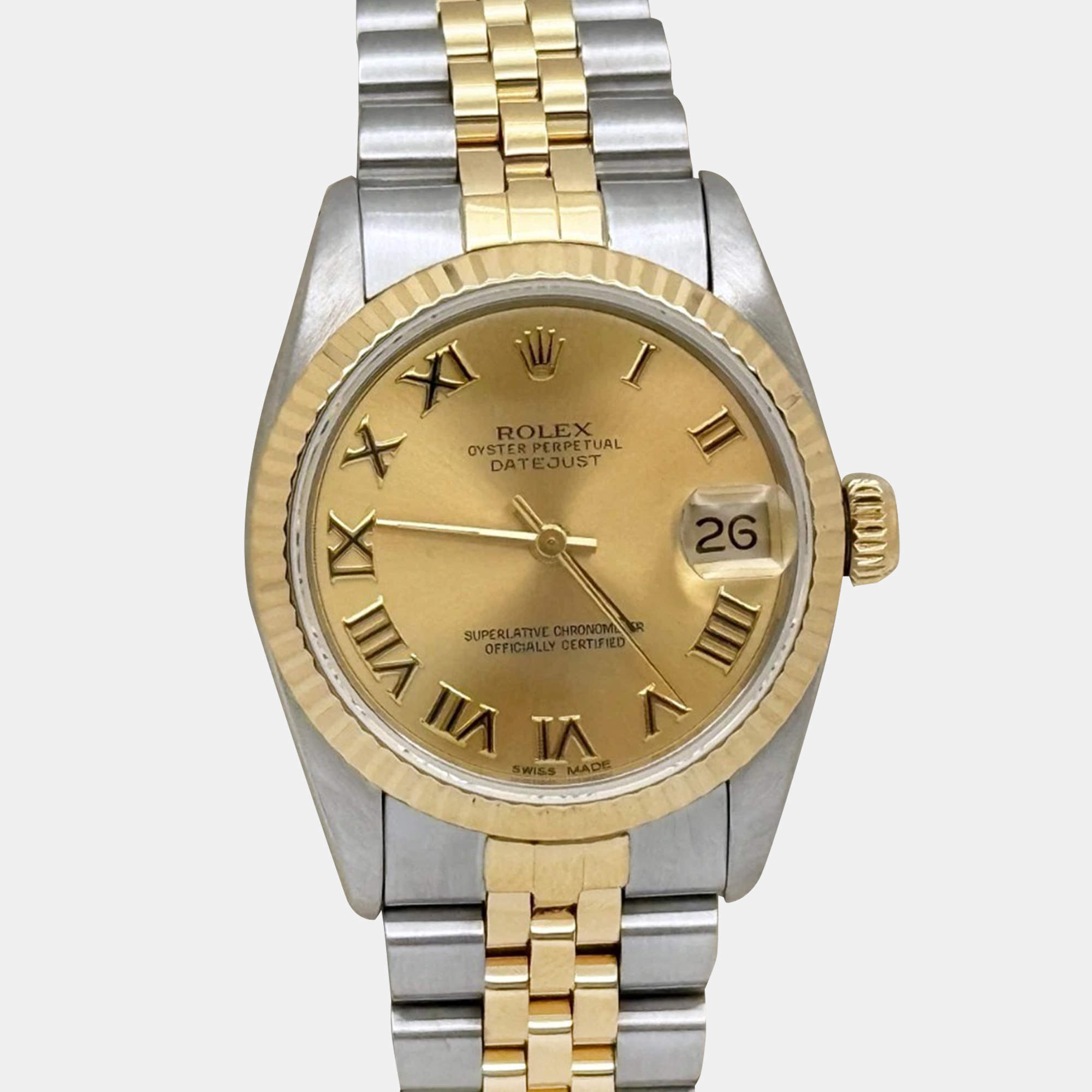 Pre Owned Rolex Datejust 68273 Automatic Champagne 18K Yellow Gold Stainless Steel Men's Wristwatch 31 mm