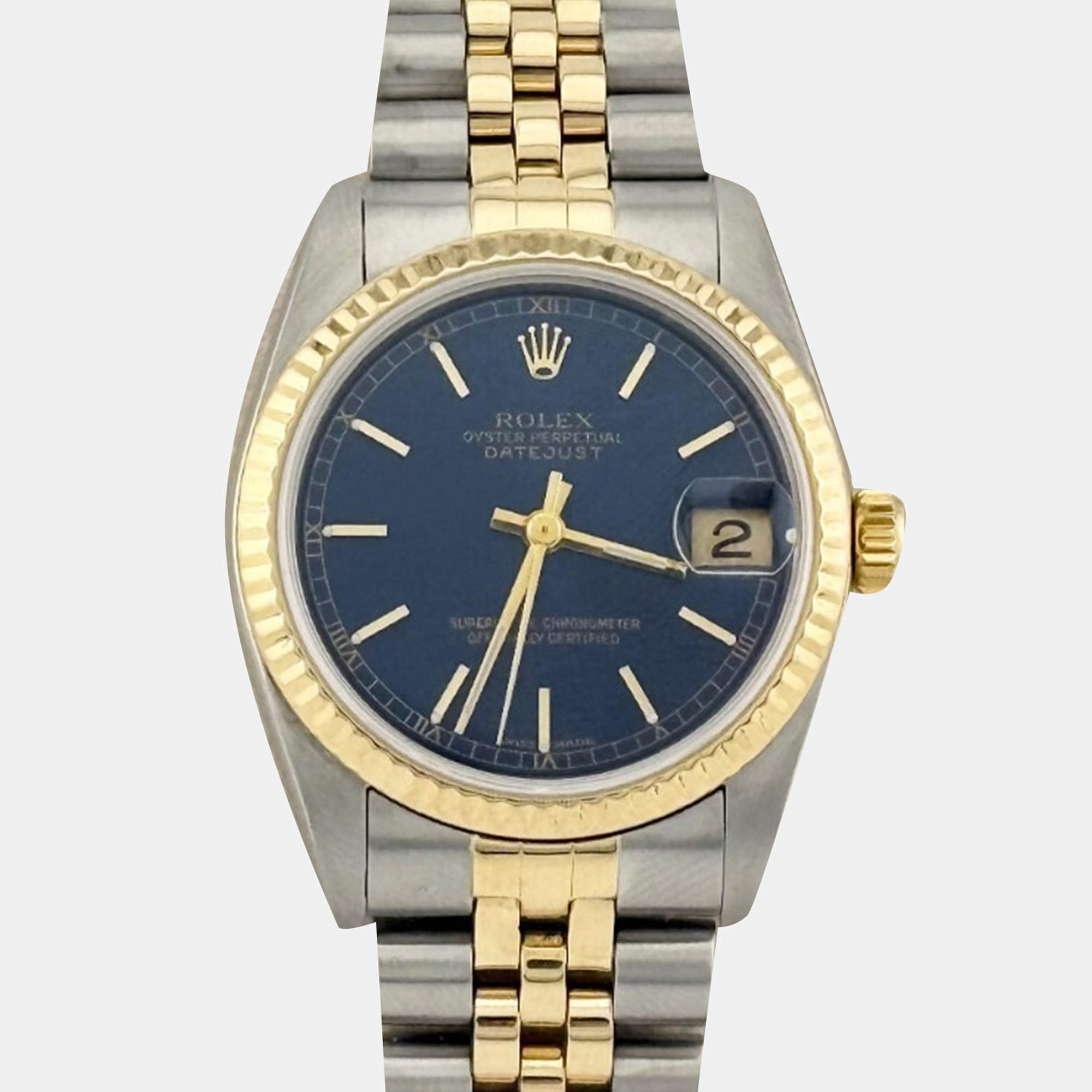 Pre Owned Rolex Datejust 78273 Automatic Blue 18K Yellow Gold Stainless Steel Men's Wristwatch 31 mm