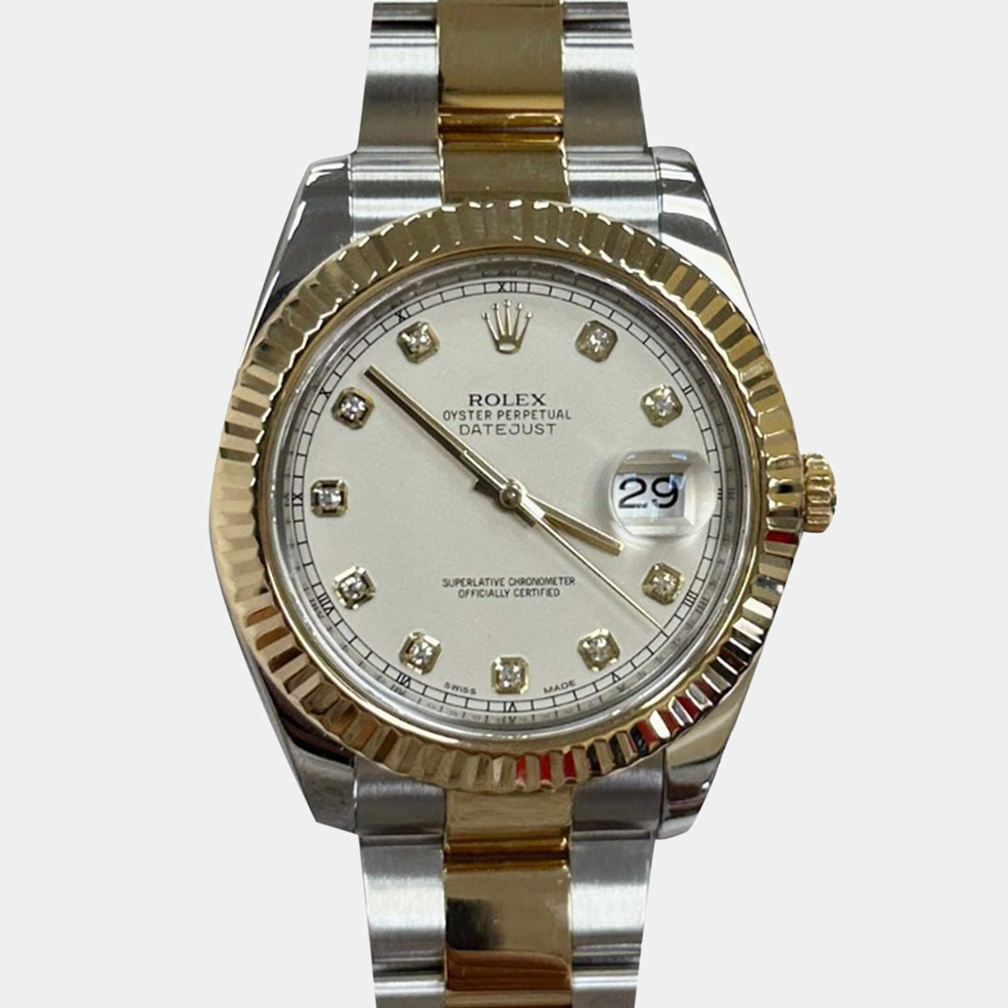 Pre Owned Rolex Datejust II 116333 Automatic Ivory Diamond 18K Yellow Gold Stainless Steel Men's Wristwatch 41 mm