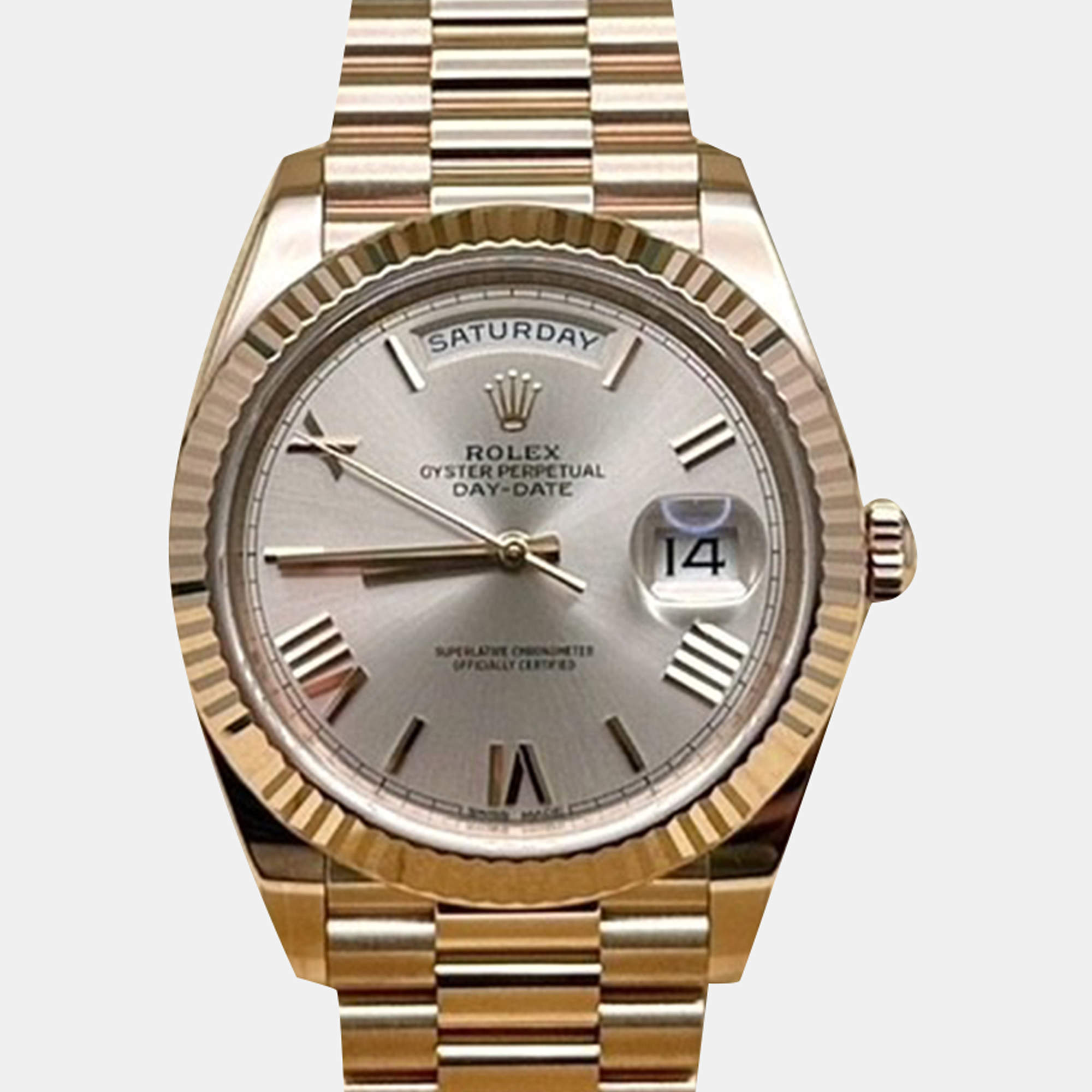 Pre Owned Rolex President Day Date 228235 Automatic Sundust 18K Rose Gold Men's Wristwatch 40 mm