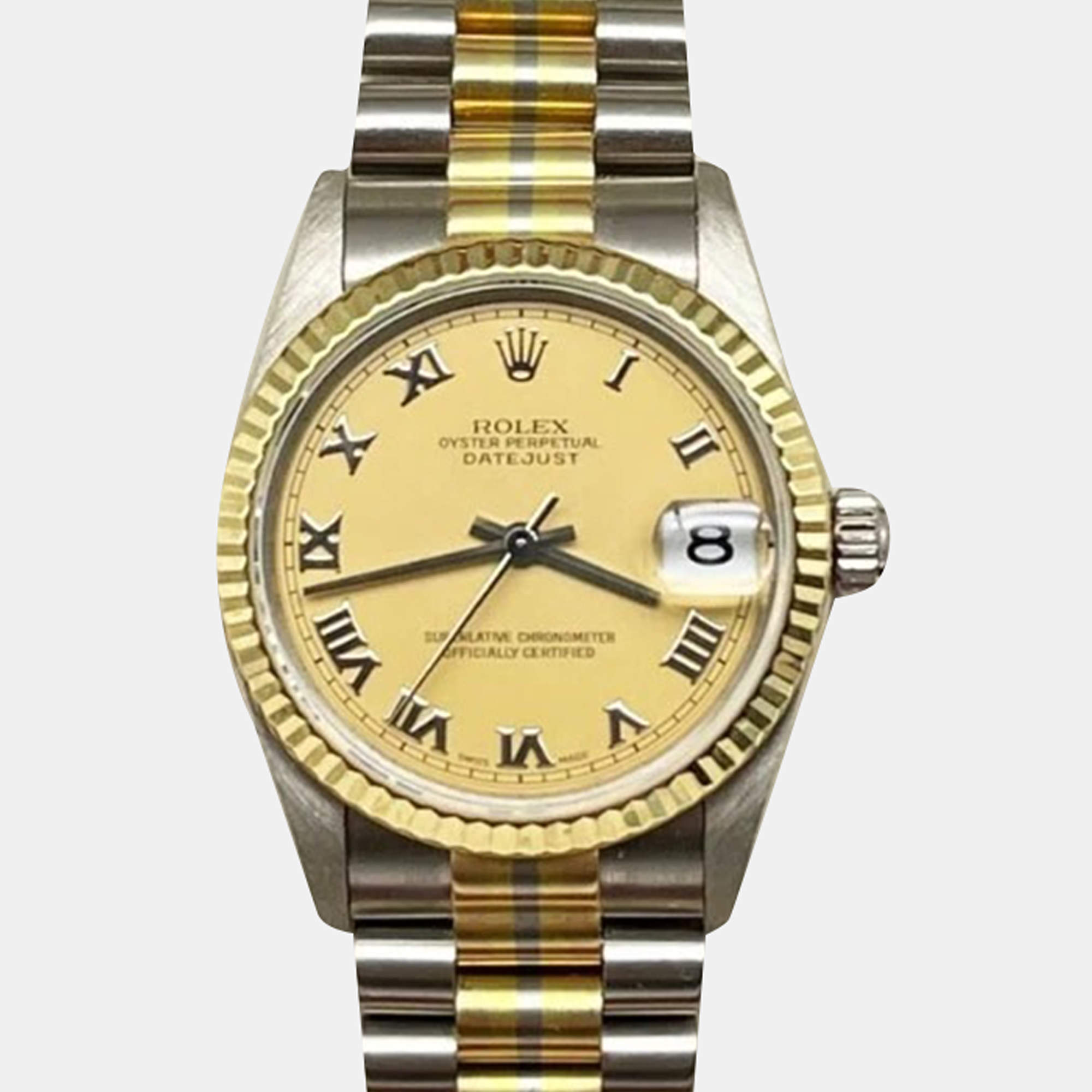 Pre Owned Rolex President Datejust Tridor 78279 Automatic 18K Yellow Rose White Gold Men's Wristwatch 31 mm