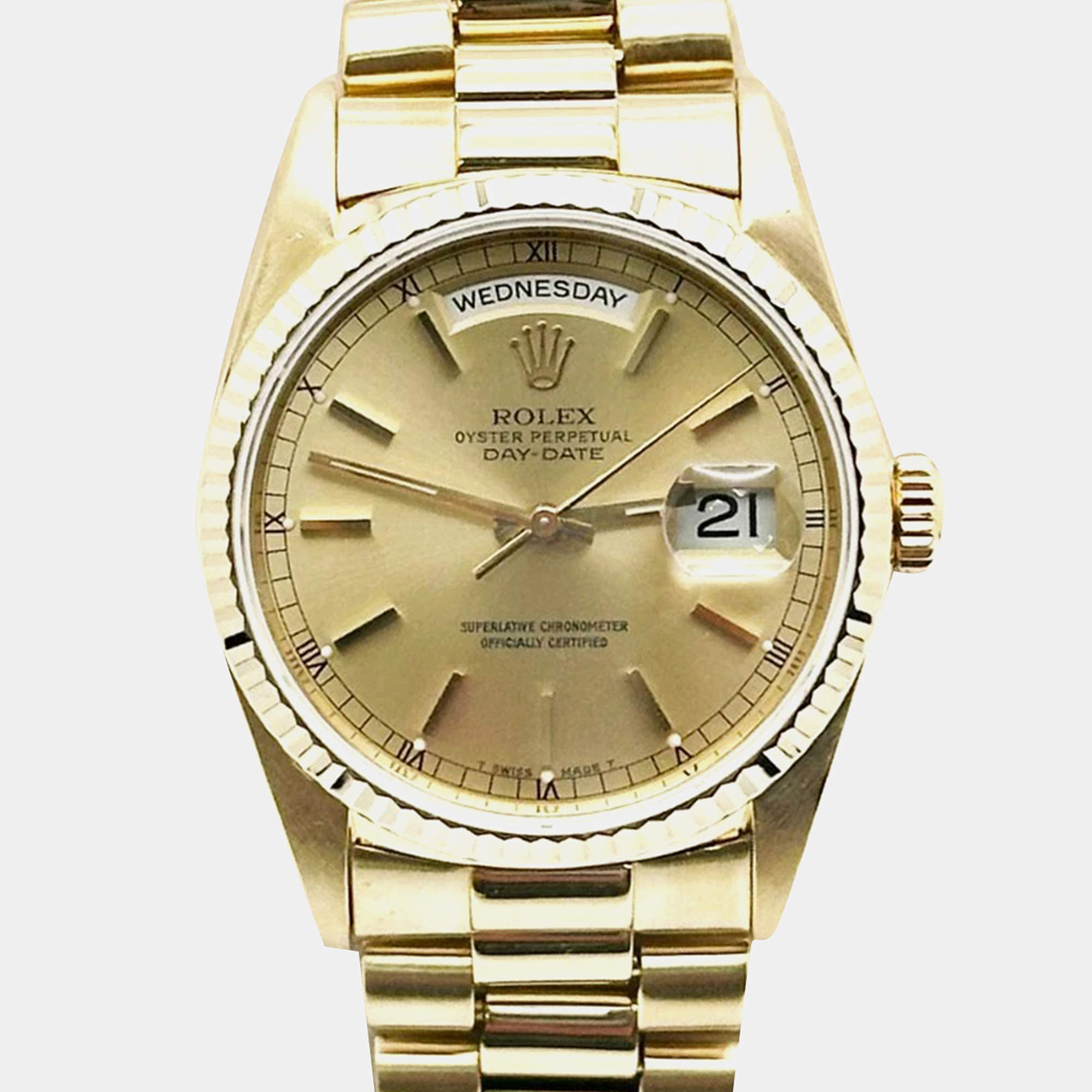 Pre Owned Rolex President Day Date 18238 Automatic 18K Yellow Gold Men's Wristwatch 36 mm