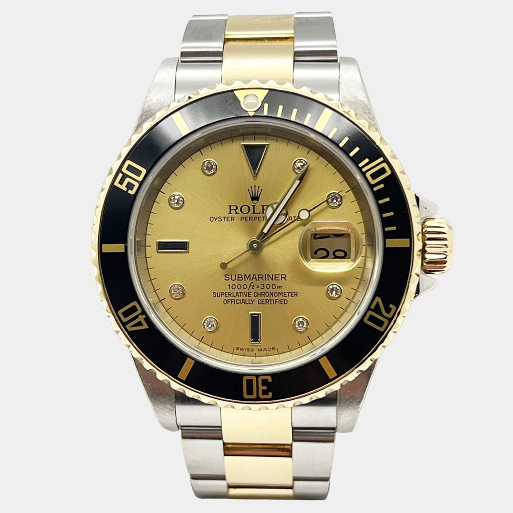 Pre Owned Rolex Submariner 16613 Automatic Champagne Diamond 18K Yellow Gold Stainless Steel Men's Wristwatch 40 mm