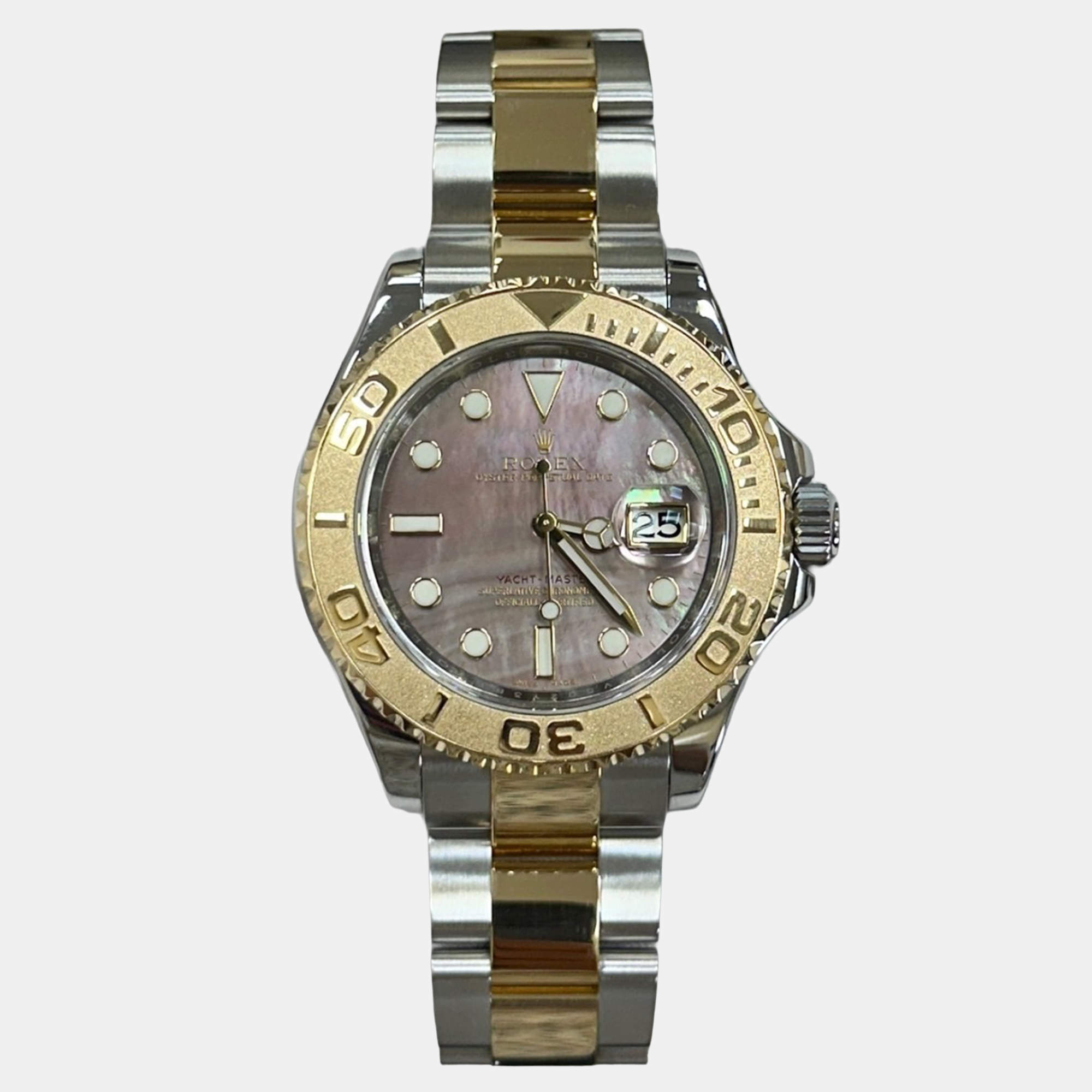 Pre Owned Rolex Yacht Master 16623 Automatic Black Mother of Pearl 18K Yellow Gold Stainless Steel Men's Wristwatch 40 mm