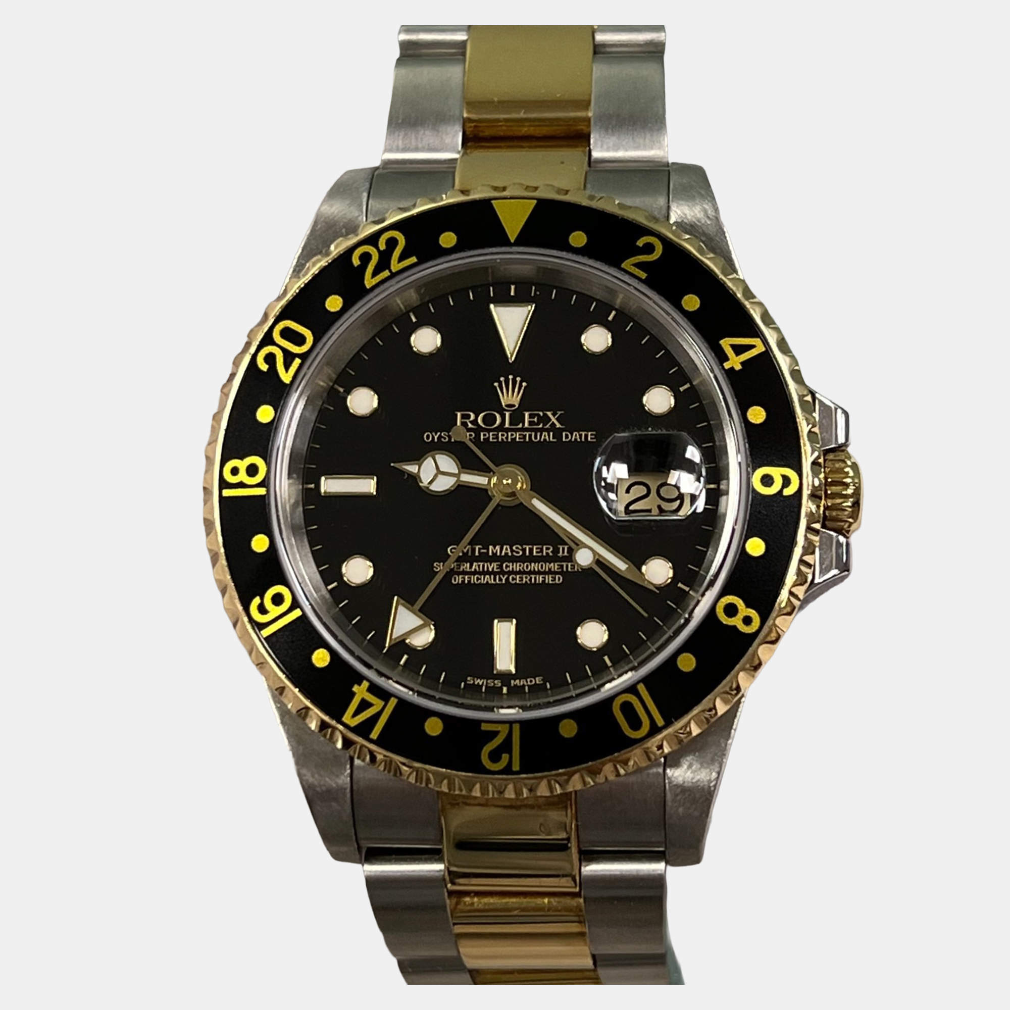 Pre Owned Rolex GMT Master II 16713 Automatic Black 18K Yellow Gold Stainless Steel Men's Wristwatch 40 mm