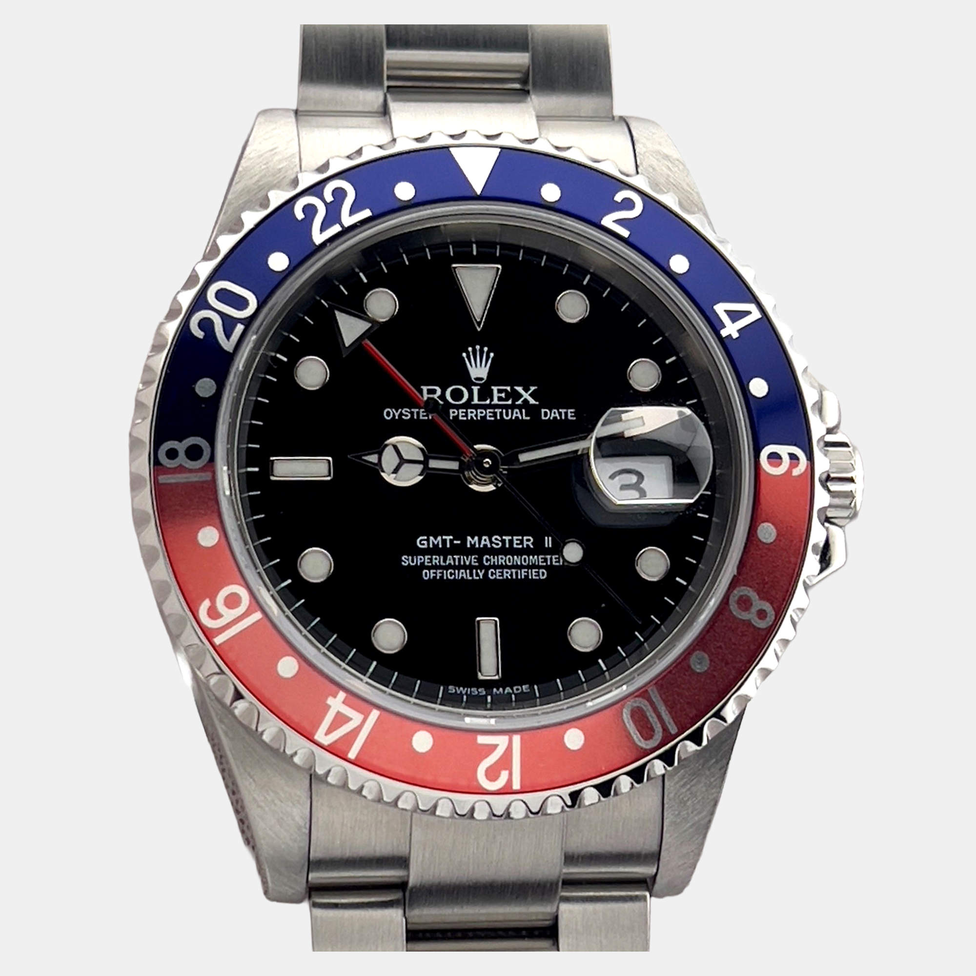 Pre Owned Rolex GMT-Master II 16710 Automatic Pepsi Red & Blue Stainless Steel Men's Wristwatch 40 mm