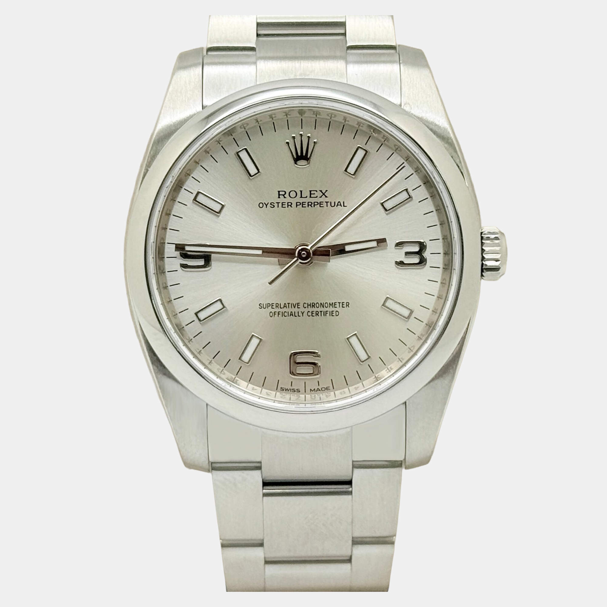 Pre Owned Rolex Oyster Perpetual 114200 Automatic Silver Stainless Steel Men's Wristwatch 34 mm