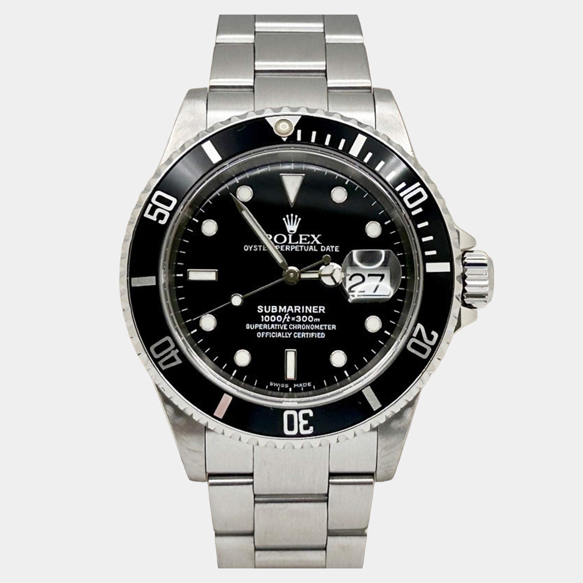 Pre Owned Rolex Submariner Date 16610 Automatic Black Stainless Steel Men's Wristwatch 40mm