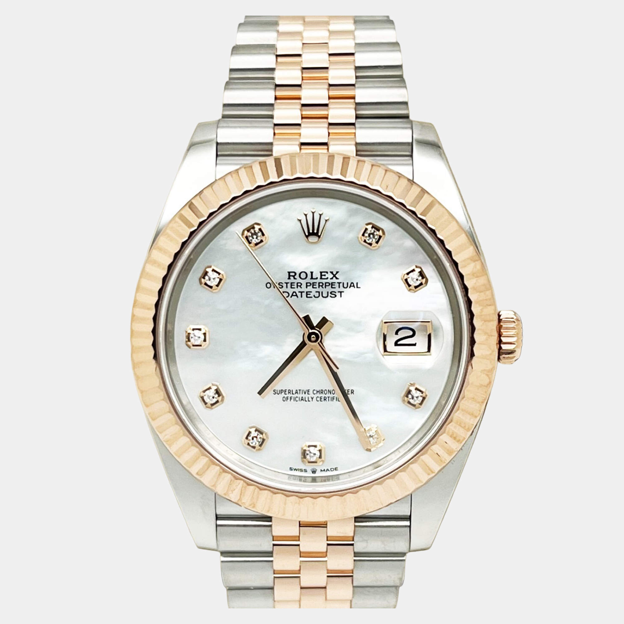 Pre Owned Rolex Datejust 126331 Automatic Mother Of Pearl,Diamond, Stainless Steel & 18K Rose Gold Men's Wristwatch 41mm